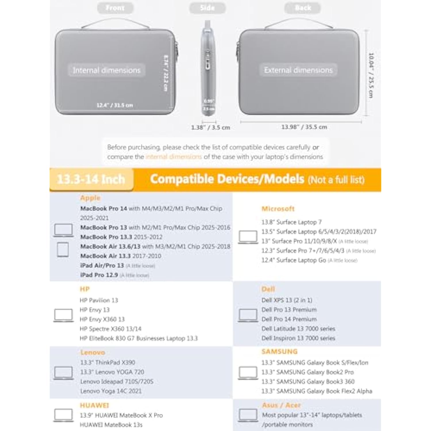 13.3-14 Inch Hard Shell Laptop Sleeve Case For Macbook Pro 14 M4/M3/M2/M1, Macbook Pro/Air 13, Xps 13, 13.8"-13.5" Surface Laptop, Hp Spectre X360 13/14, Rock Gray