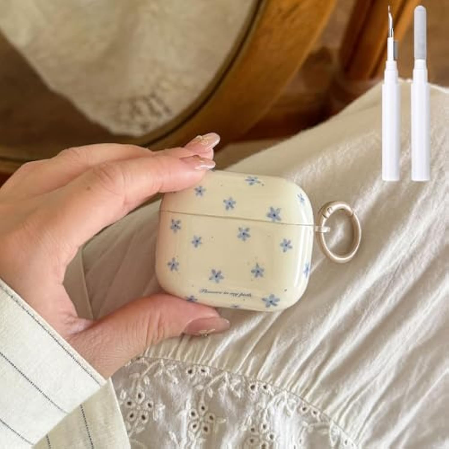 Compatible With Airpods Pro 2Nd Generation Case Flowers Soft Tpu With Cleaner Kit Keychain For Airpods Pro Case Shockproof Floral For Girls Women Airpods Pro 2Nd/1St-Blue