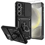 For Samsung Galaxy S25 Case,Galaxy S24 Case,With Screen Protectors And Camera Cover,[Military Grade] 16Ft.Drop Tested Cover With Magnetic Kickstand Protective Case For Galaxy S25, Black