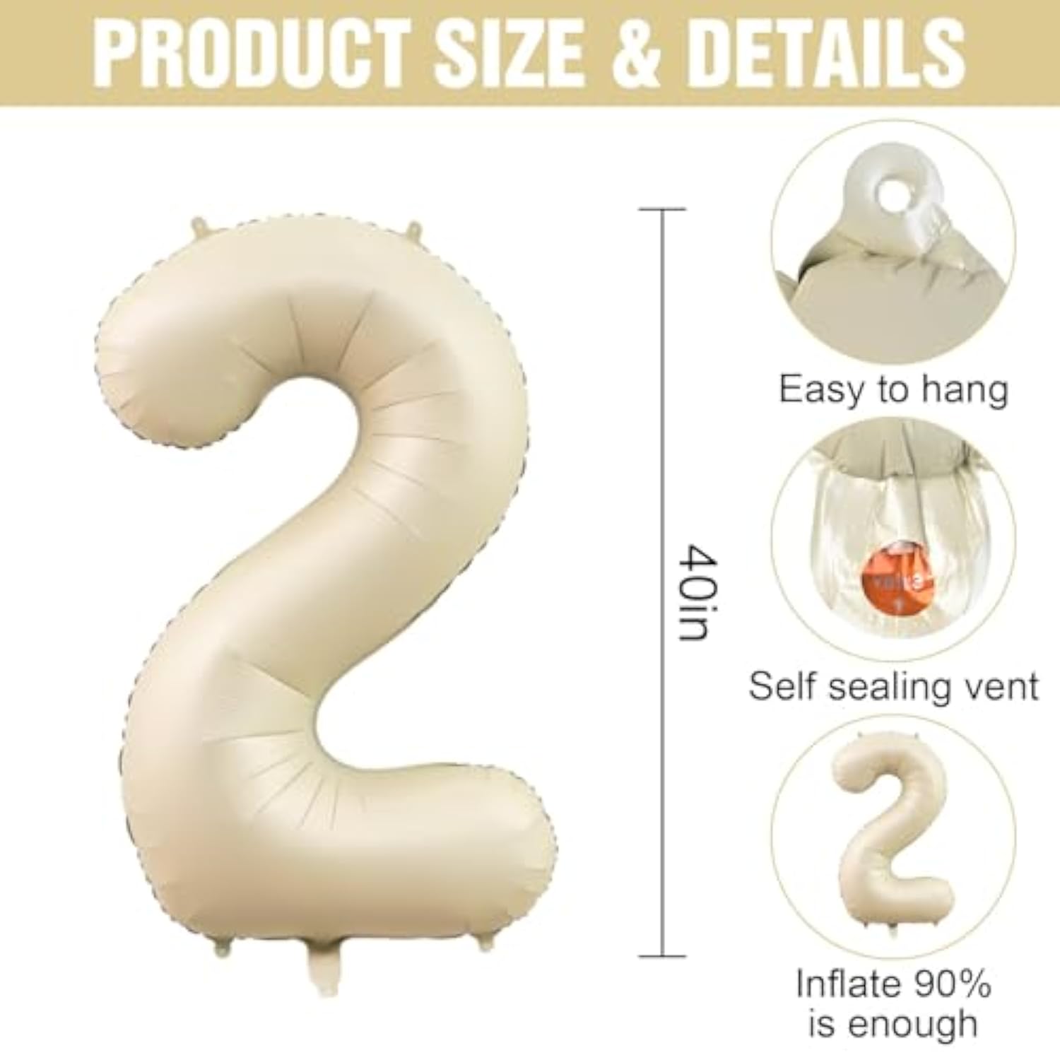 40 Inch Beige Foil Number 2026 Balloons for New Year and Graduation Decor
