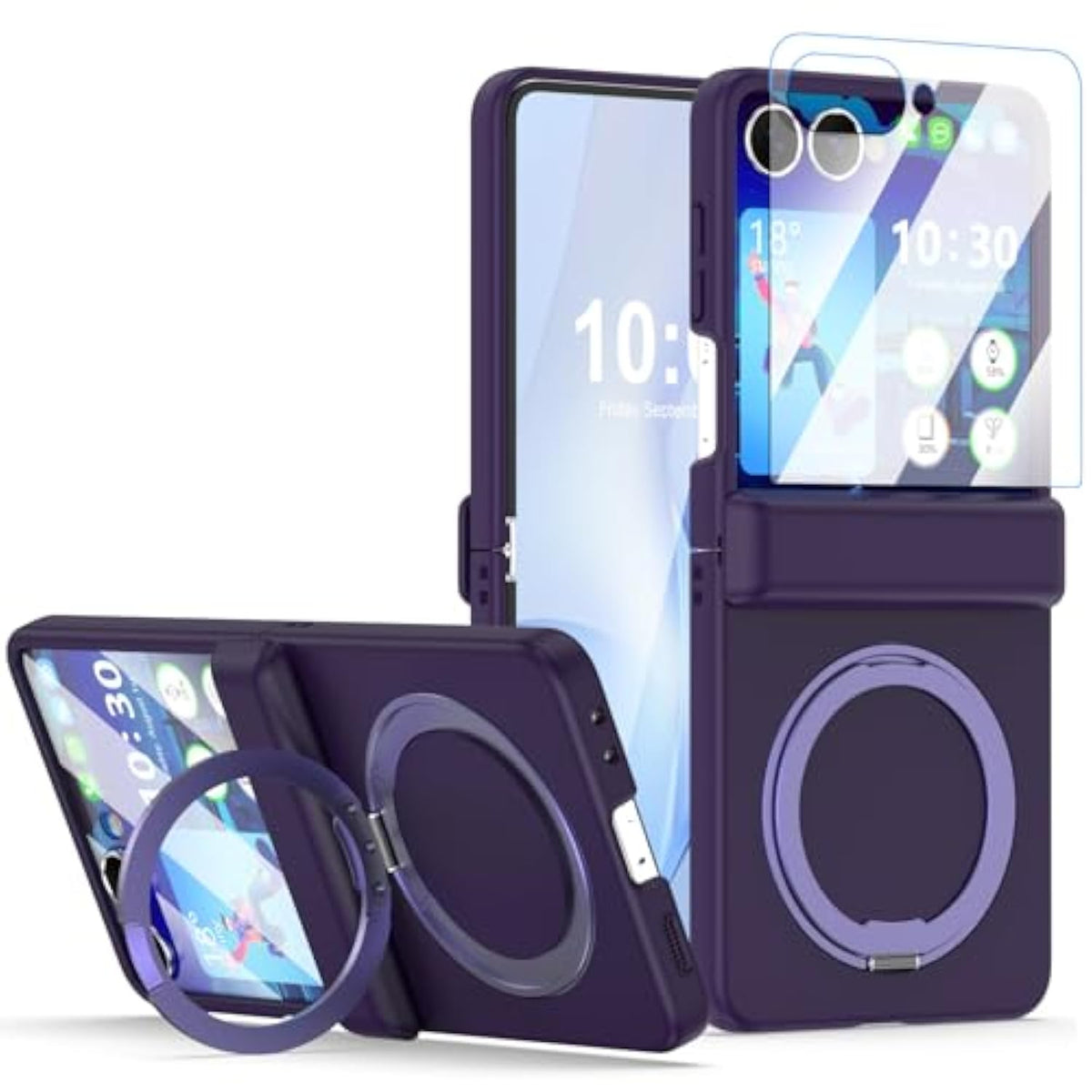 Designed For Samsung Galaxy Z Flip 7 Case Magnetic With Hinge Protection& Screen Protector & Kickstand [Compatible With Magsafe],Slim Protective Phone Case Cover For Z Flip 7 - Purple