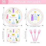 96Pcs Princess Birthday Party Paper Plates And Napkins For Girls Princess Party Disposable Tableware Dinnerware Set Fairytale Dinner Dessert Plates Party Supplies For 24 Guests