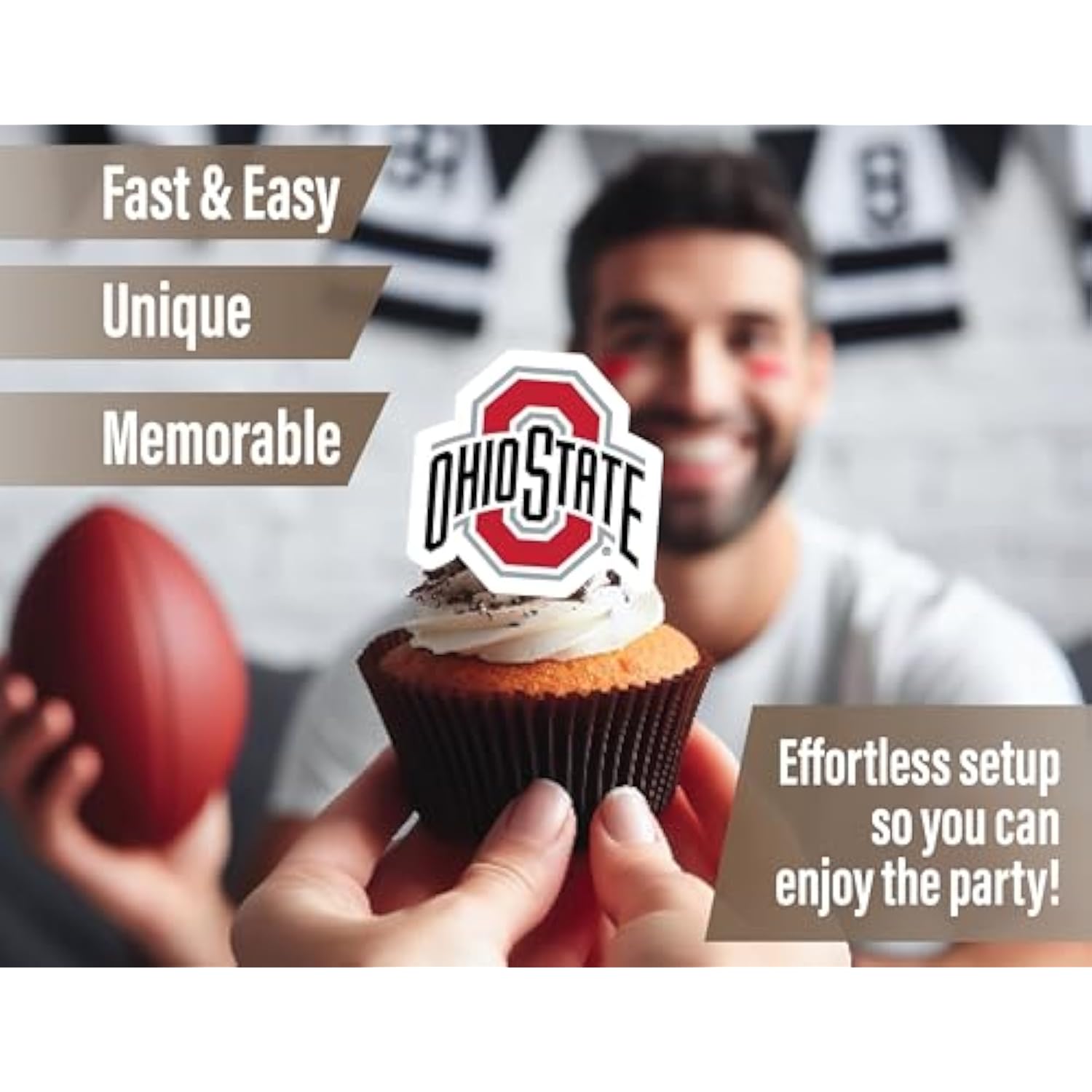 Ohio State University Cupcake Topper Party Supplies For Football, Birthday, Graduation Party Decorations (24 Pieces) (Ohio State Buckeyes)
