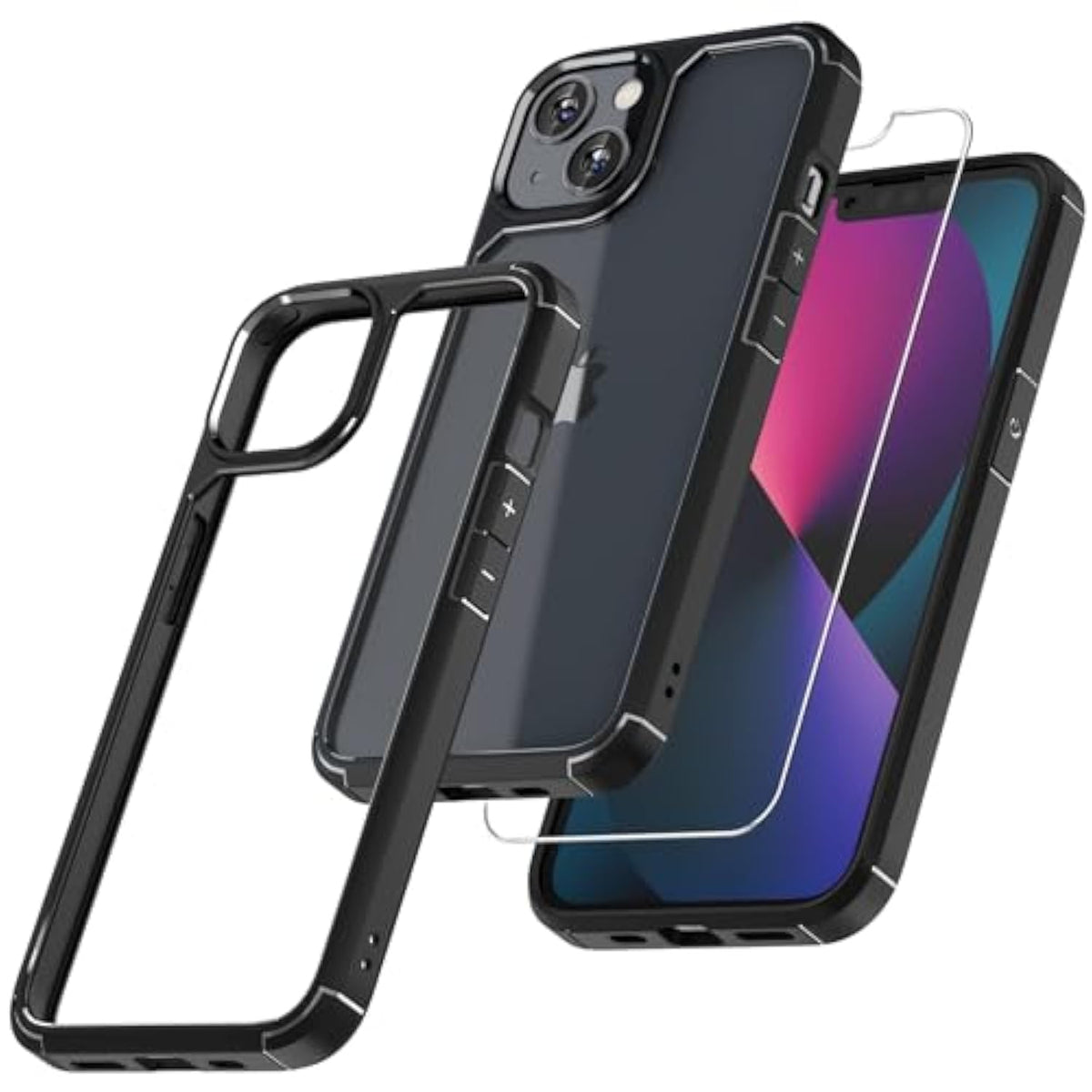 5 In 1 For Iphone 13 Case Black, [-Grade Drop Protection] Slim Shockproof Phone Lanyard Case 6.1 Inch
