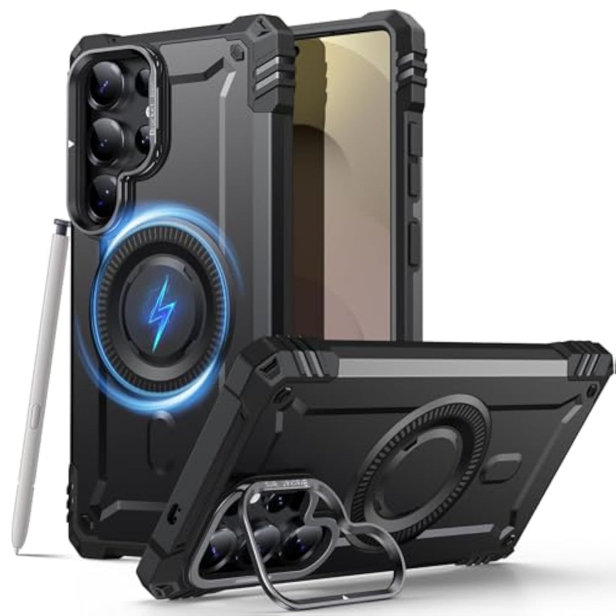 For Samsung Galaxy S25 Ultra Case With Stand [Built-In Camera Kickstand] Militaty Grade Drop Protection Rugged Case Compatible With Magsafe Accessories For Galaxy S25 Ultra Phone Case, Black