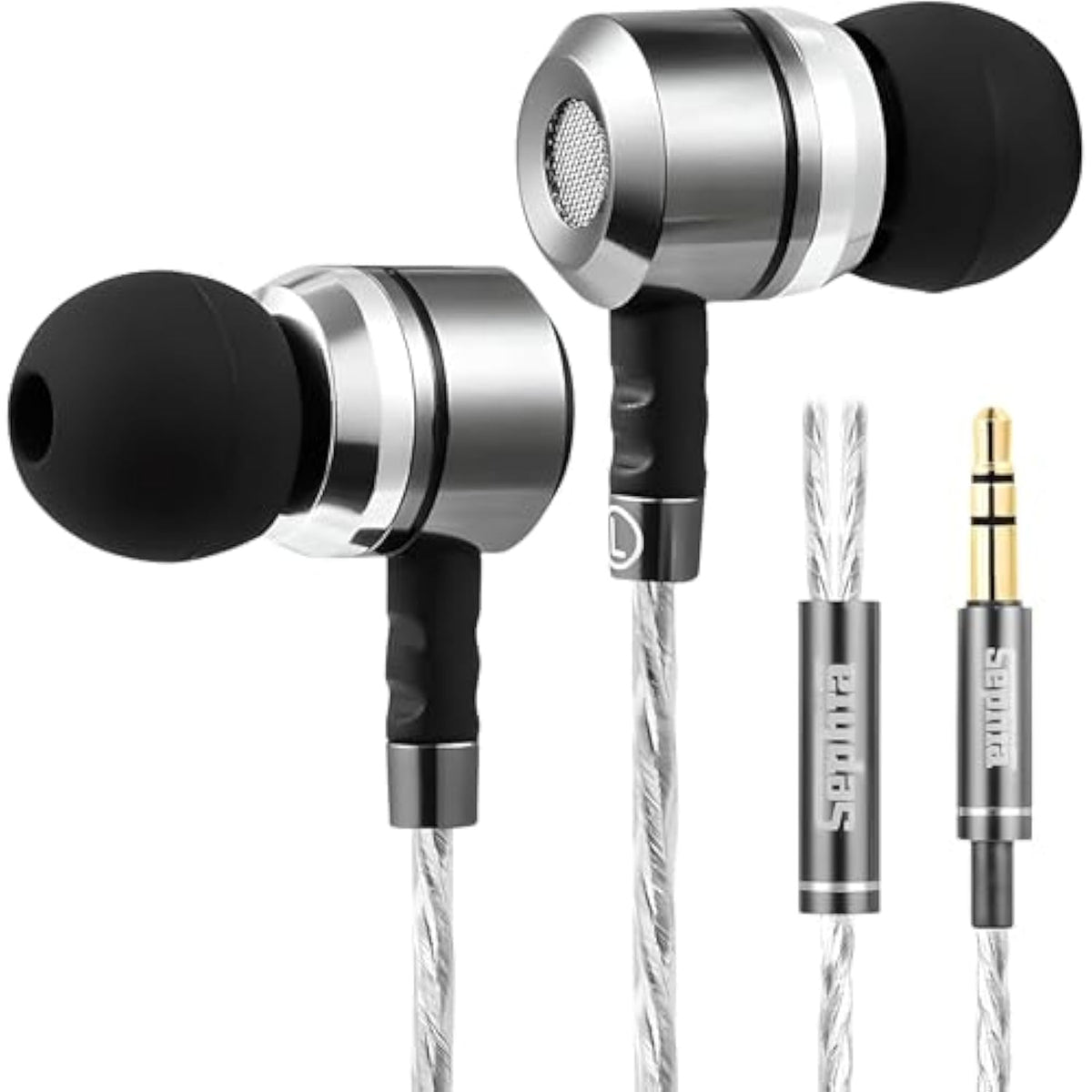 Sp3060 Wired Headphones, Hd Bass Driven Audio, Lightweight Aluminum Wired In Ear Earbud Headphones, S/M/L Ear Bud Tips, Earphone Case, 3.5Mm Tangle-Free Cord, No Mic