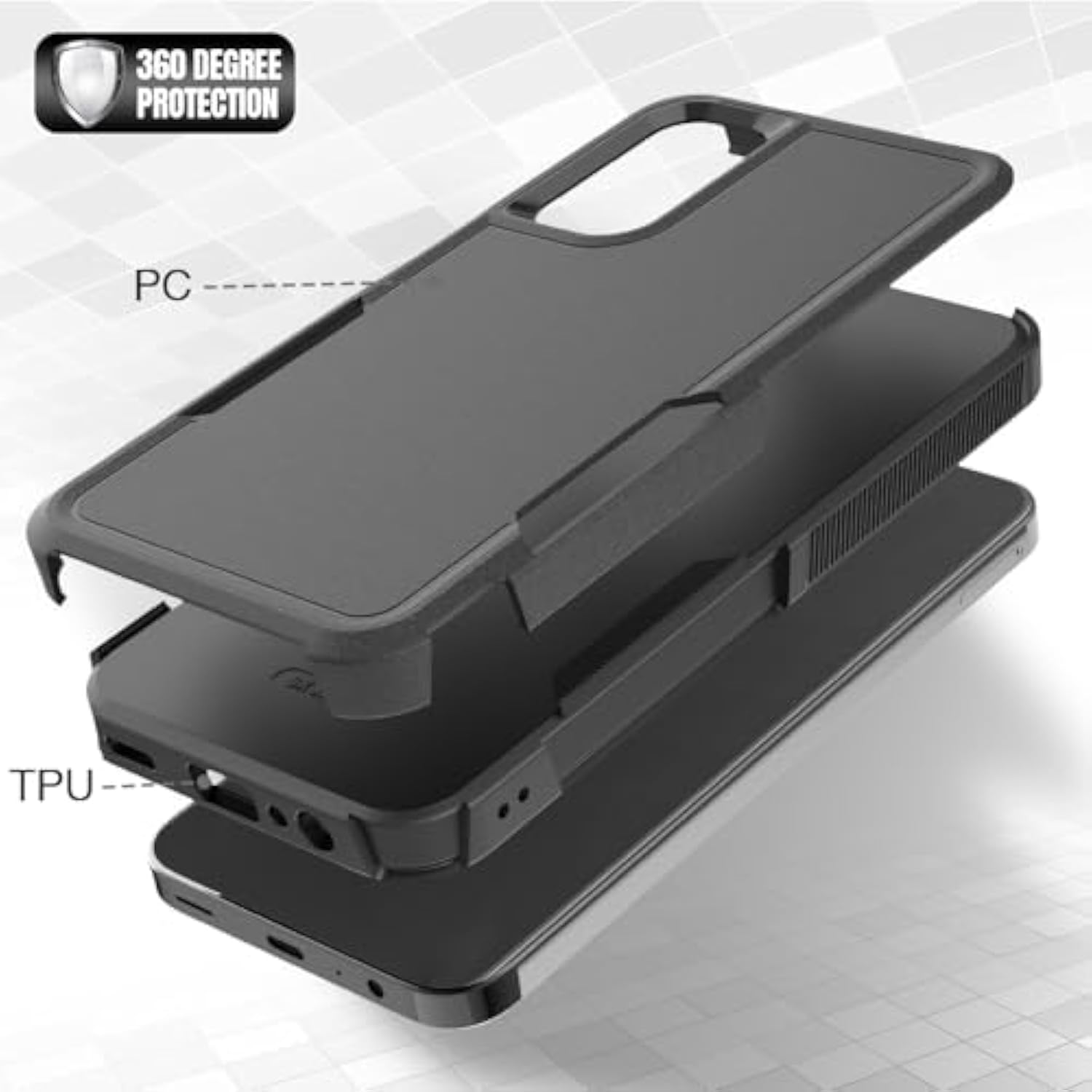 For Samsung Galaxy A15 5G Case: Dual Layer Protective Heavy Duty Cell Phone Cover Shockproof Rugged With Screen Protector - Protection Bumper Tough - Samsung Galaxy A15 5G 2024, Black