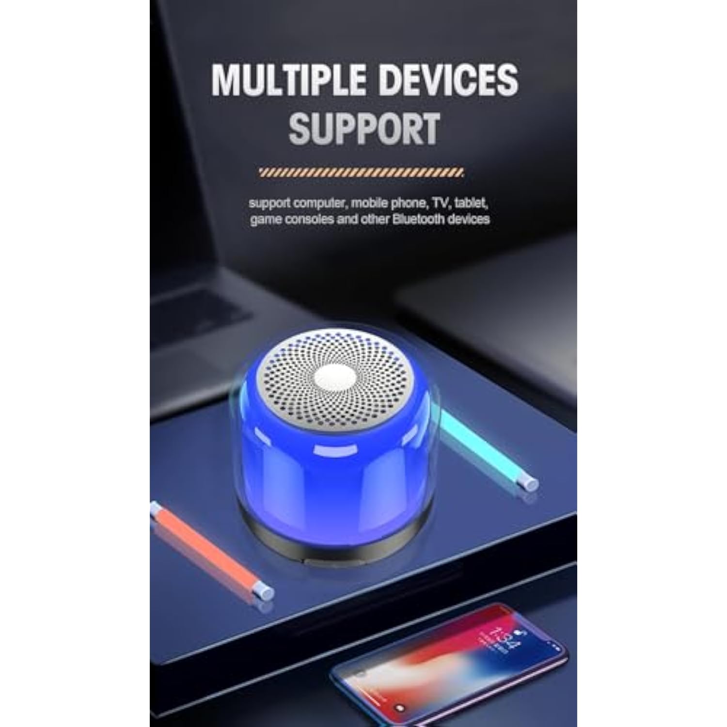 Portable Bluetooth Speakers With Colorful Lights, Loud Sound, Small Bluetooth Speaker With Wireless Stereo Pairing, Hifi Sound, Long Playtime,For Shower,Home,Outdoor-W