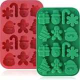 Christmas Silicone Chocolate Molds, 2 Pcs Candy Baking Moulds, 3D Snowflake Cane Snowman Xmas Tree Gingerbread Man Santa Claus Gift Box Shape Mold For Diy Handmade Soap Candles Jello