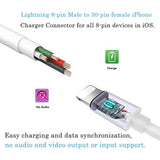 30 Pin To Lightning Adapter, Lightning Cable Adapter, 8-Pin Male To 30-Pin Female Connector Converter With Phone Charger Cable Cord Compatible Phone 14/13/12/11/X/8/7/6/5/4S/4/3/Pad/Pod (White)