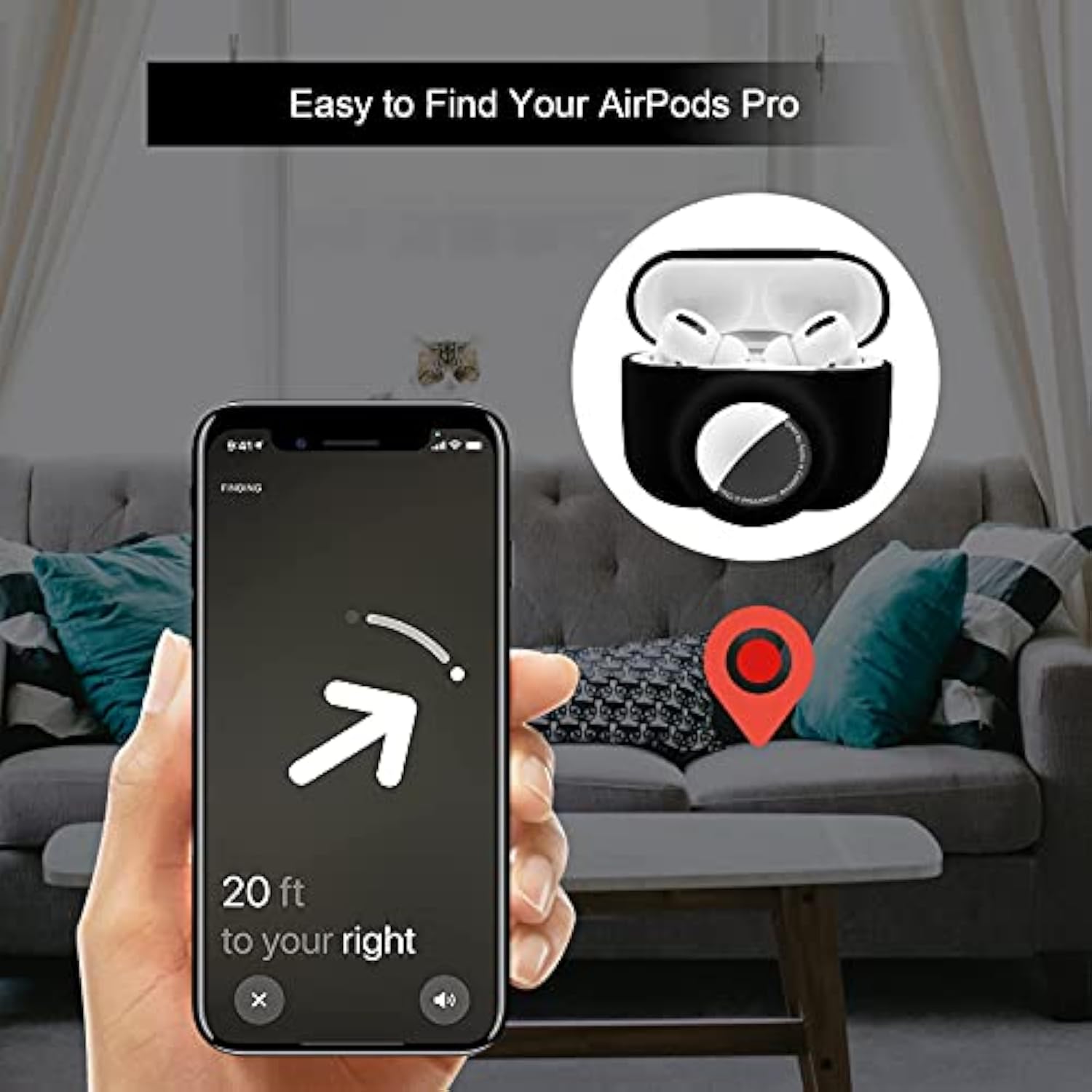 2 In 1 Protective Case For Apple Airpods Pro Air Tag Holder Combo, Soft Silicone Airpods Pro Airtag Case With 2 Pcs Screen Protector, Anti-Scratch Anti-Fall Anti-Lost Shockproof Durable(Black)