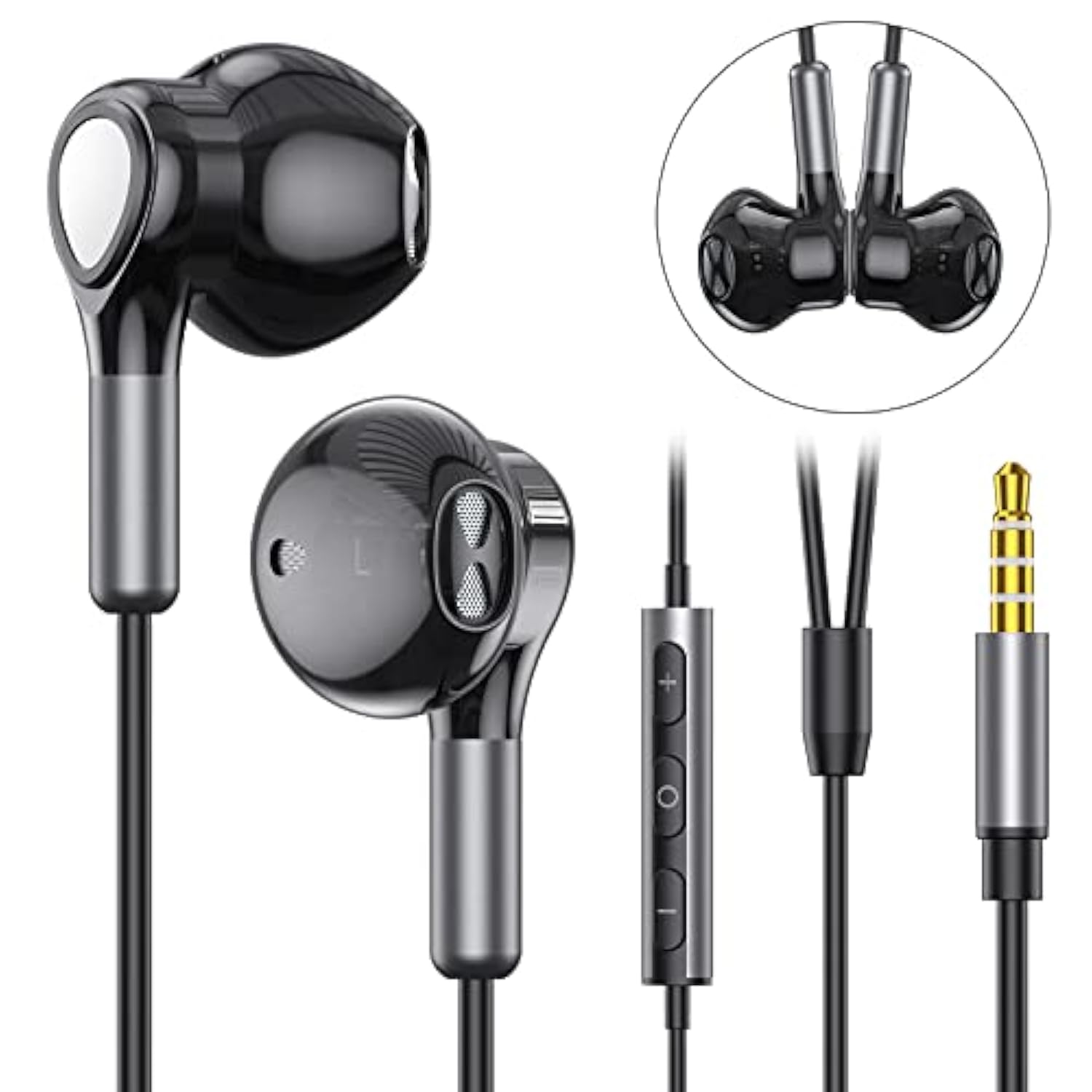 Wired Earbuds Headphones With Microphone, Half In-Ear Headphones With Mic Buil