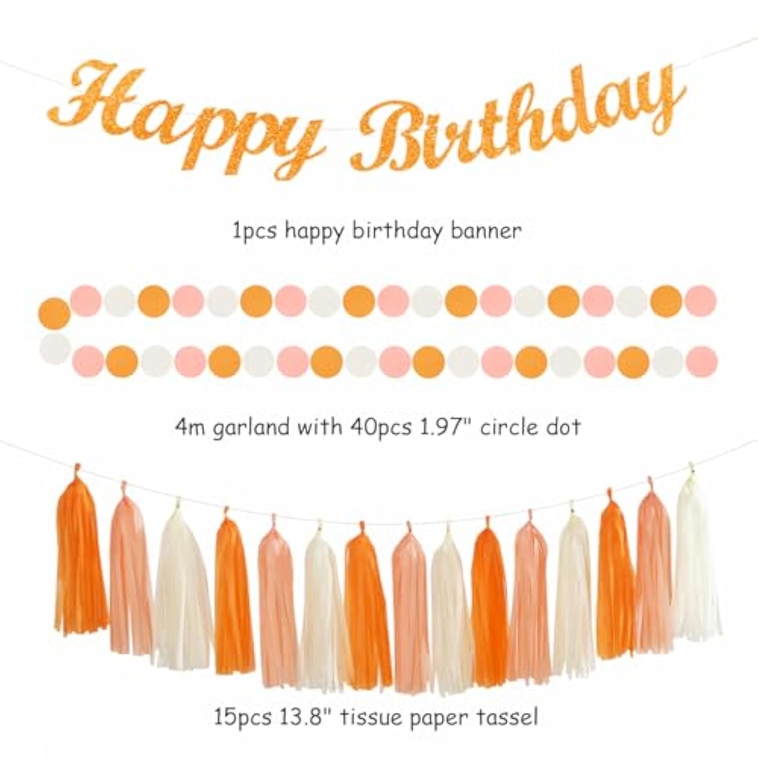Orange-Peach Beige First Happy-Birthday Party-Decorations - 31Pcs 20Th Women Girls Bohemian Groovy Paper Lanterns Streamers Banner,Tissue Pom Poms Decor,Fall Boho Fans Tassels Graland Backdrop