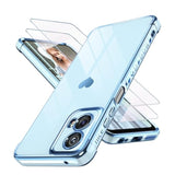 For Motorola Moto-G-5G-2024 Case With 2X Screen Protector, For Girl Women Cute Girly Love-Heart Luxury Gold Soft Cover Camera Protection Bumper Silicone Shockproof Phone Case For Moto G 5G 2024(Blue)