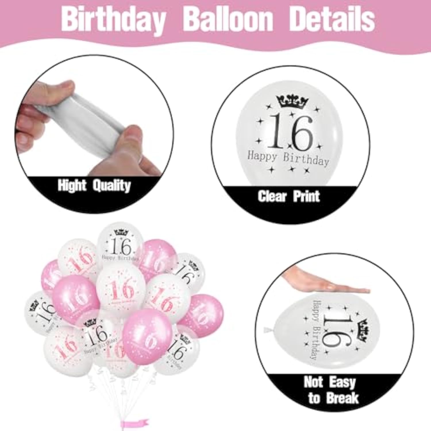 Sweet 16 Birthday Decorations For Girls, Pink White Happy 16Th Birthday Party Latex Balloons, 15 Pieces 16Th Birthday Decorations For Her Kids Age 16 Year Old Birthday Party Decorations Supplies