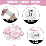 Sweet 16 Birthday Decorations For Girls, Pink White Happy 16Th Birthday Party Latex Balloons, 15 Pieces 16Th Birthday Decorations For Her Kids Age 16 Year Old Birthday Party Decorations Supplies