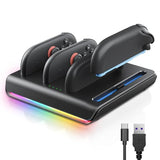 Charger Dock For Nintend0 Switch 2 Joycon, 4-In-1 Switch 2 Joycon Charging Dock With 8 Rgb Lighting Modes, Led Indicators, 5V/2A Fast Magnetic Charging, Circuit Protection, And Usb-C Cable (Black)