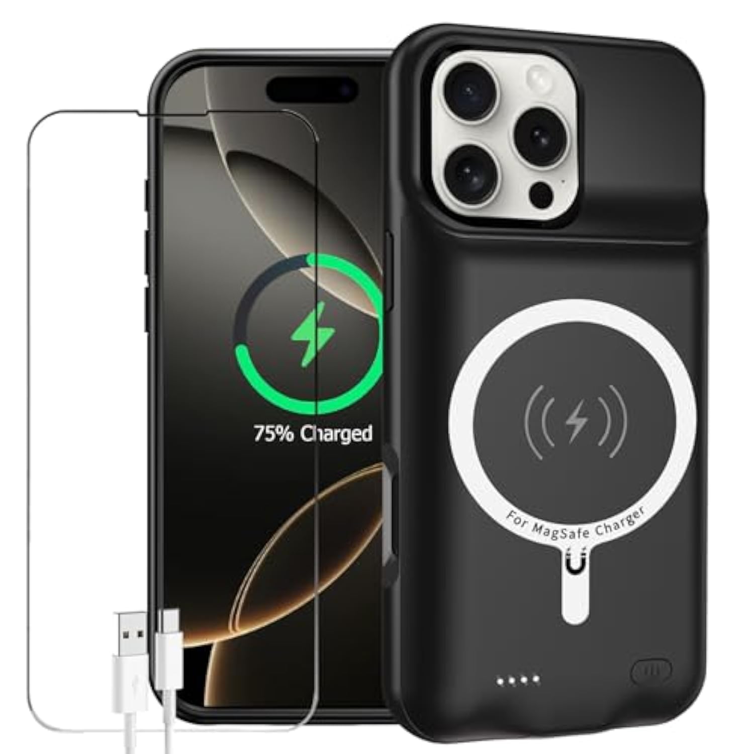 Battery Case For Iphone 16 Pro Max, Enhanced 12000Mah Portable Protective Wireless Charging Case Support Carplay Compatible With Iphone 16 Pro Max (6.9 Inch) Rechargeable Battery Charger Case (Black)