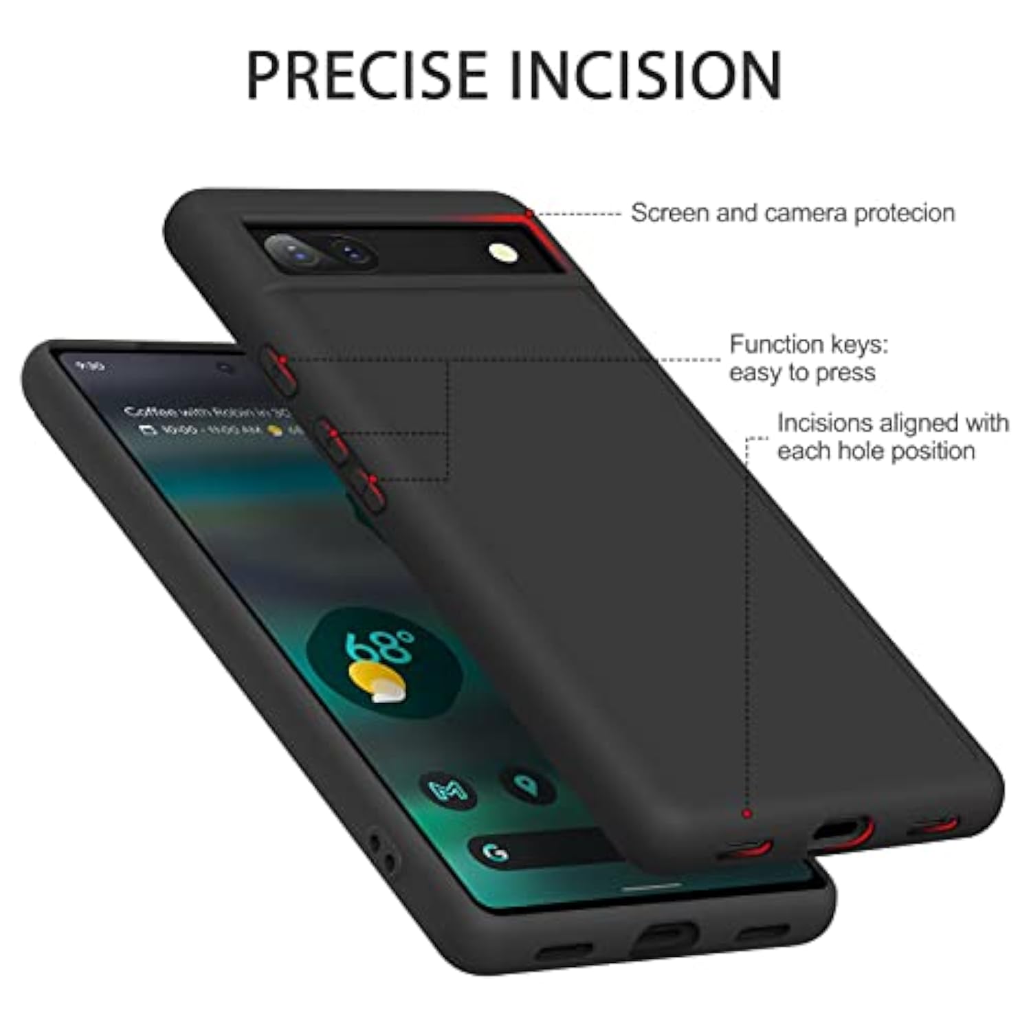 Case For Google Pixel 6A (Only), Stylish Silicone Slim Full-Body Protective Phone Cover Compatible With Google Pixel 6A Case Black