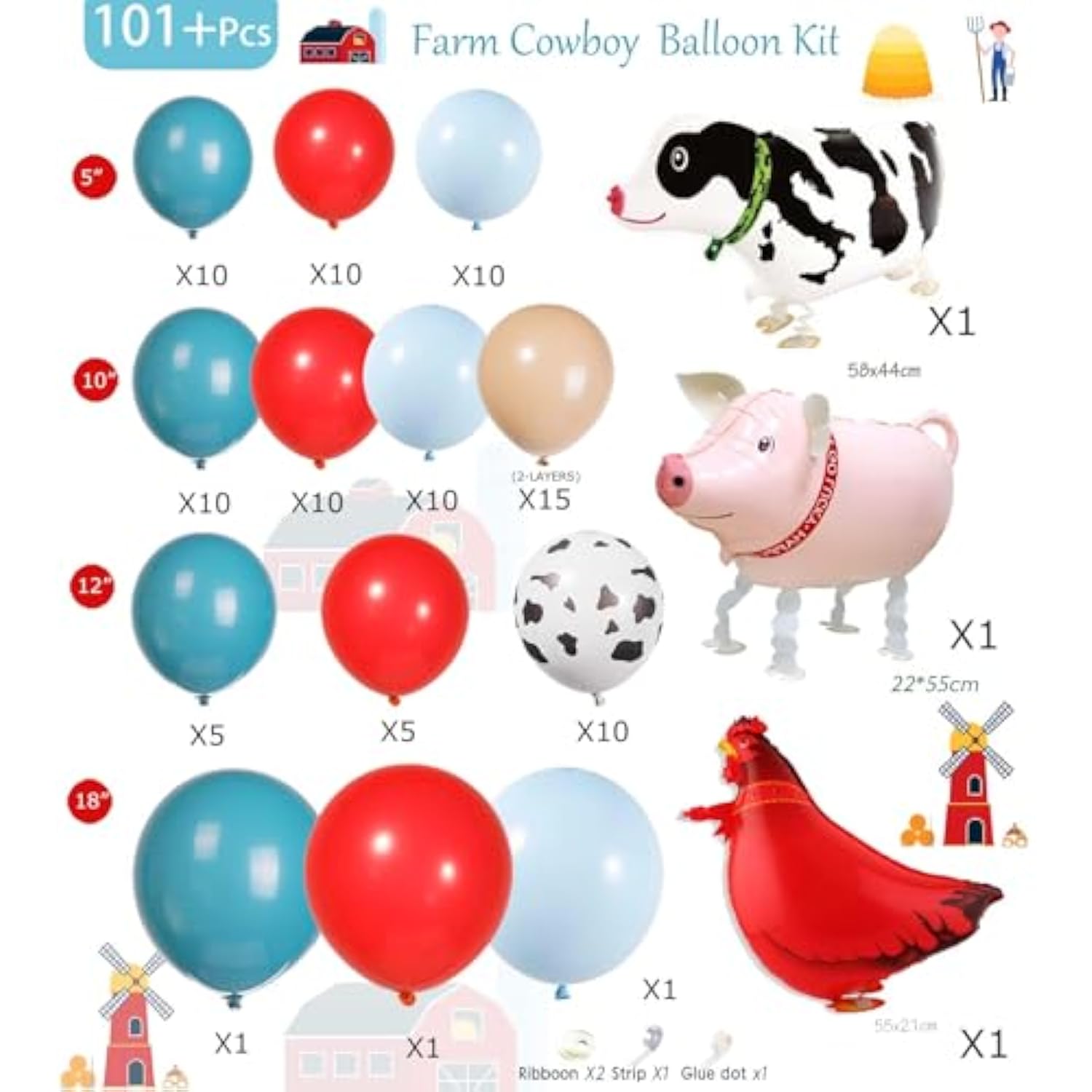 Cow Balloon Garland Arch Kit With Red And Blue Farm Animal Print Balloons For My First Rodeo Party Farm Barn Themed Birthday Decorations