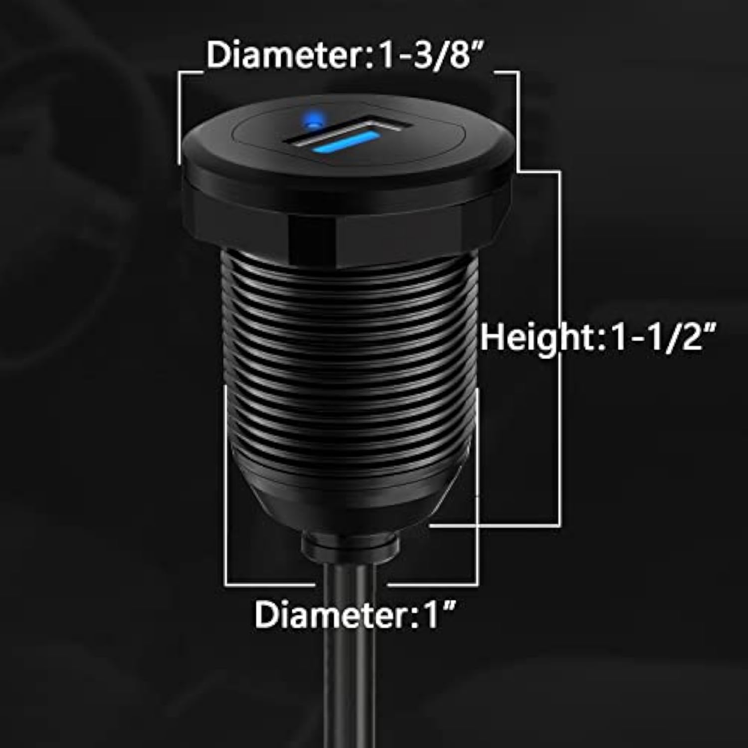 Alloy Single Port Usb 3.0 Dashboard Port Car Mount Flush Cable, Male To Female