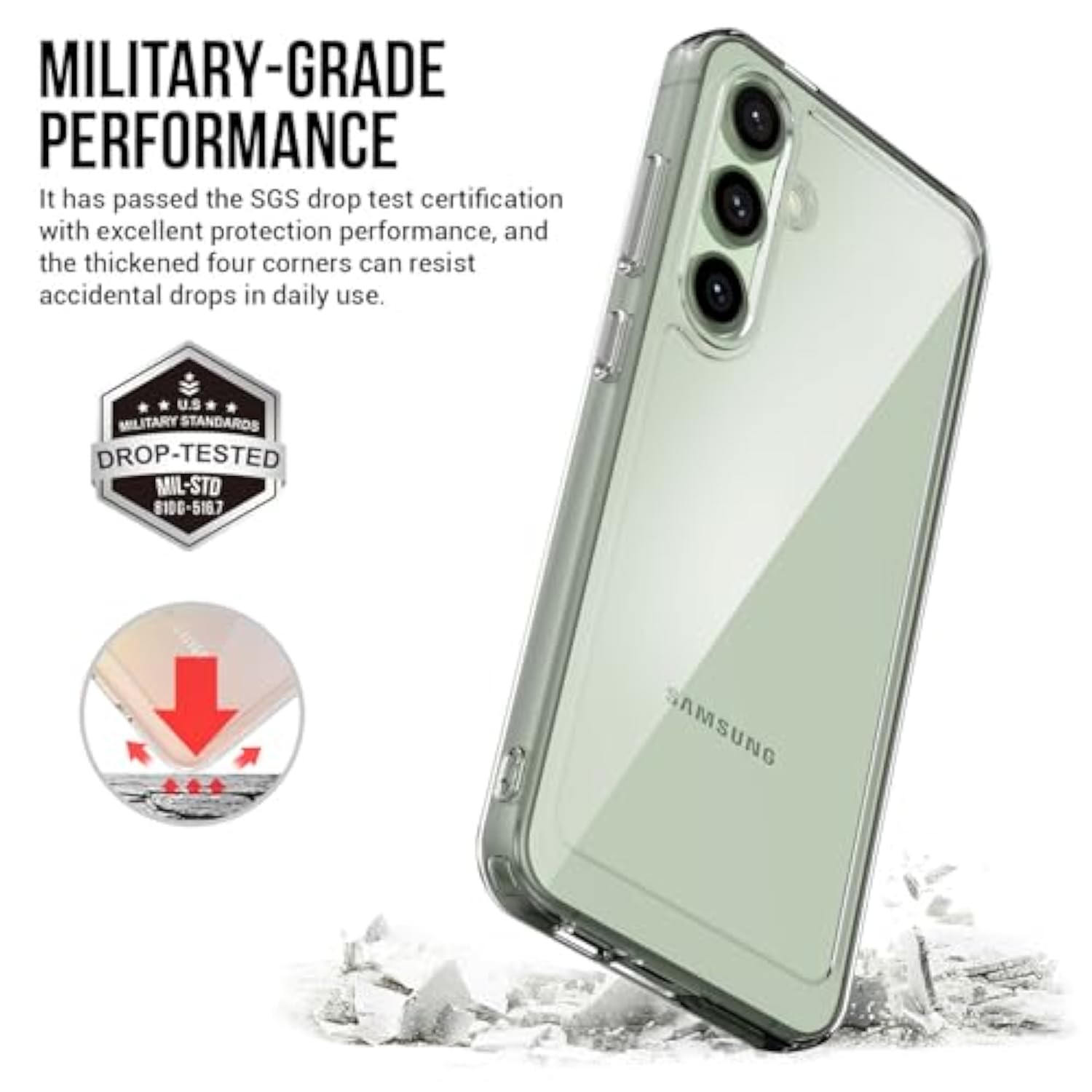 For Samsung Galaxy S24-Fe Case: Military-Grade Shockproof Phone Cover With Tempered Glass Screen Protector, Anti-Scratch & Reinforced Bumpers - Crystal Clear
