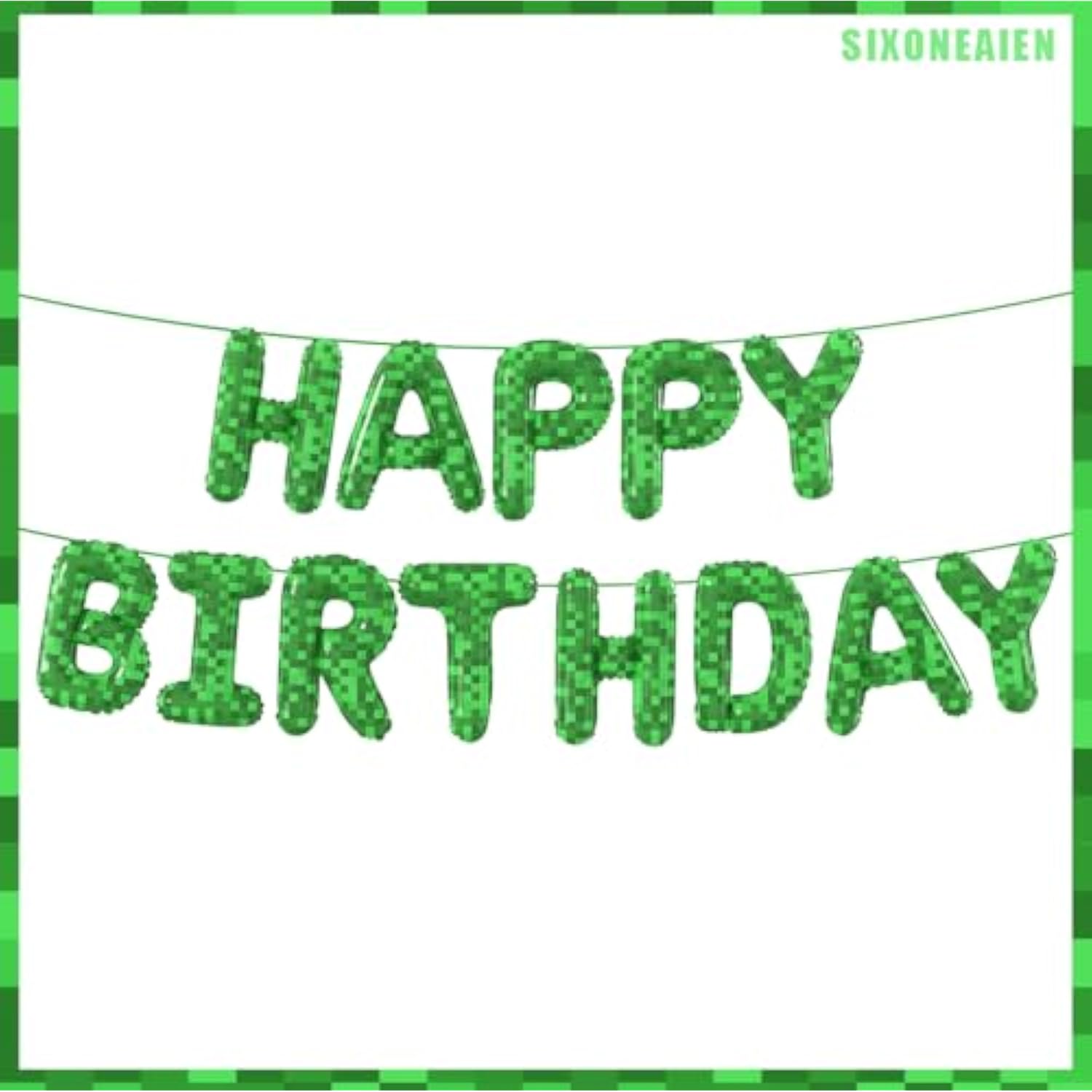 Green Pixel Miner Happy Birthday Foil Balloons for Kids' Party Decorations