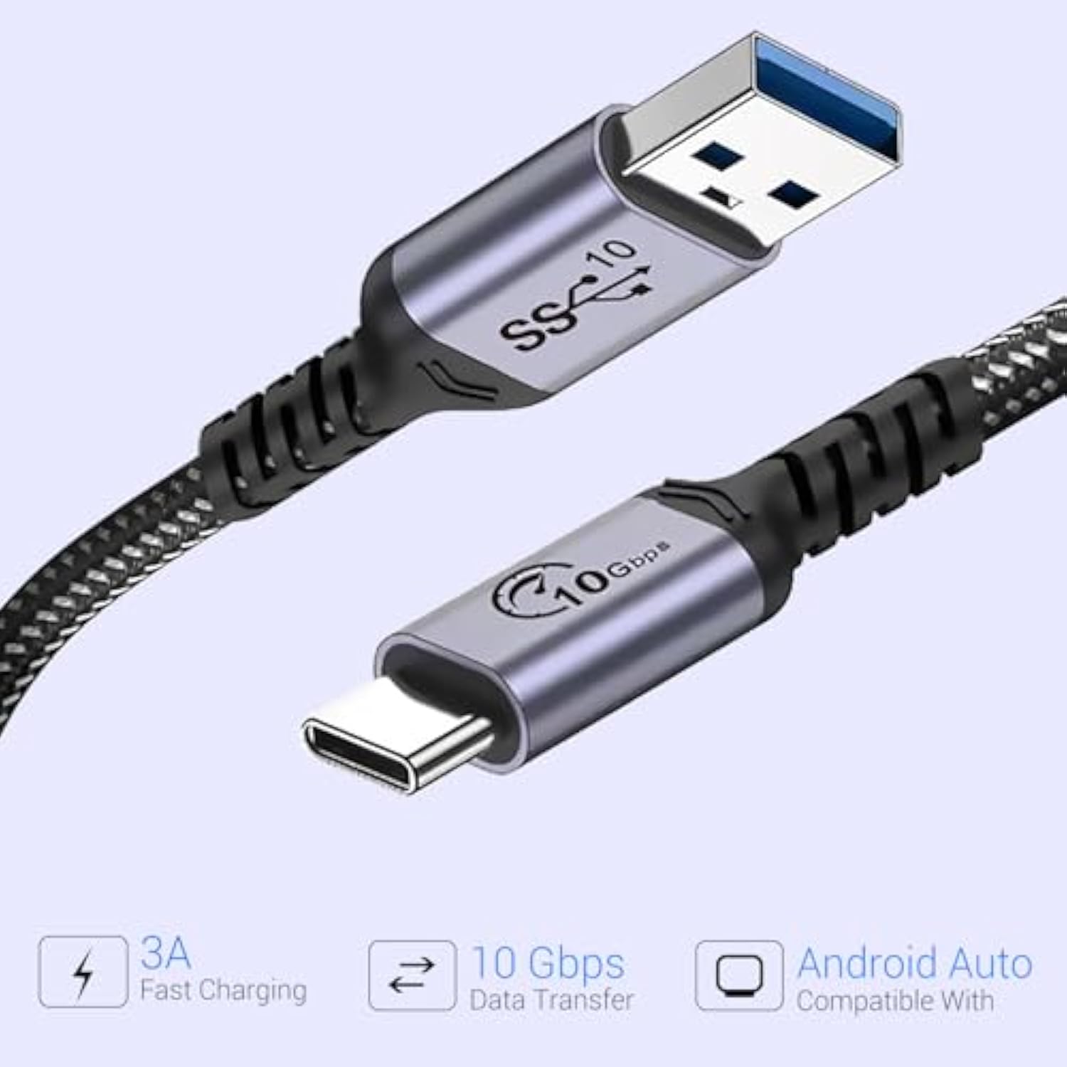 Usb C Data Cable 10Gbps [1.5Ft 2 Packs], Usb 3.1 Gen 2 Cable Type C 3A Fast Ch