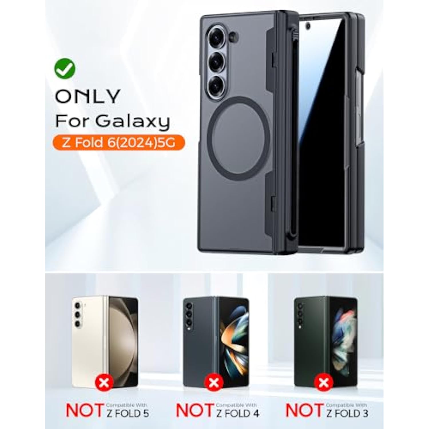 For Samsung Galaxy Z Fold 6 Case With Magsafe, [Built-In Privacy Screen Protection] [S Pen Holder & Hinge Cover] Translucent Matte Strong Magnetic Shockproof Case For Z Fold 6 (Matte Black)