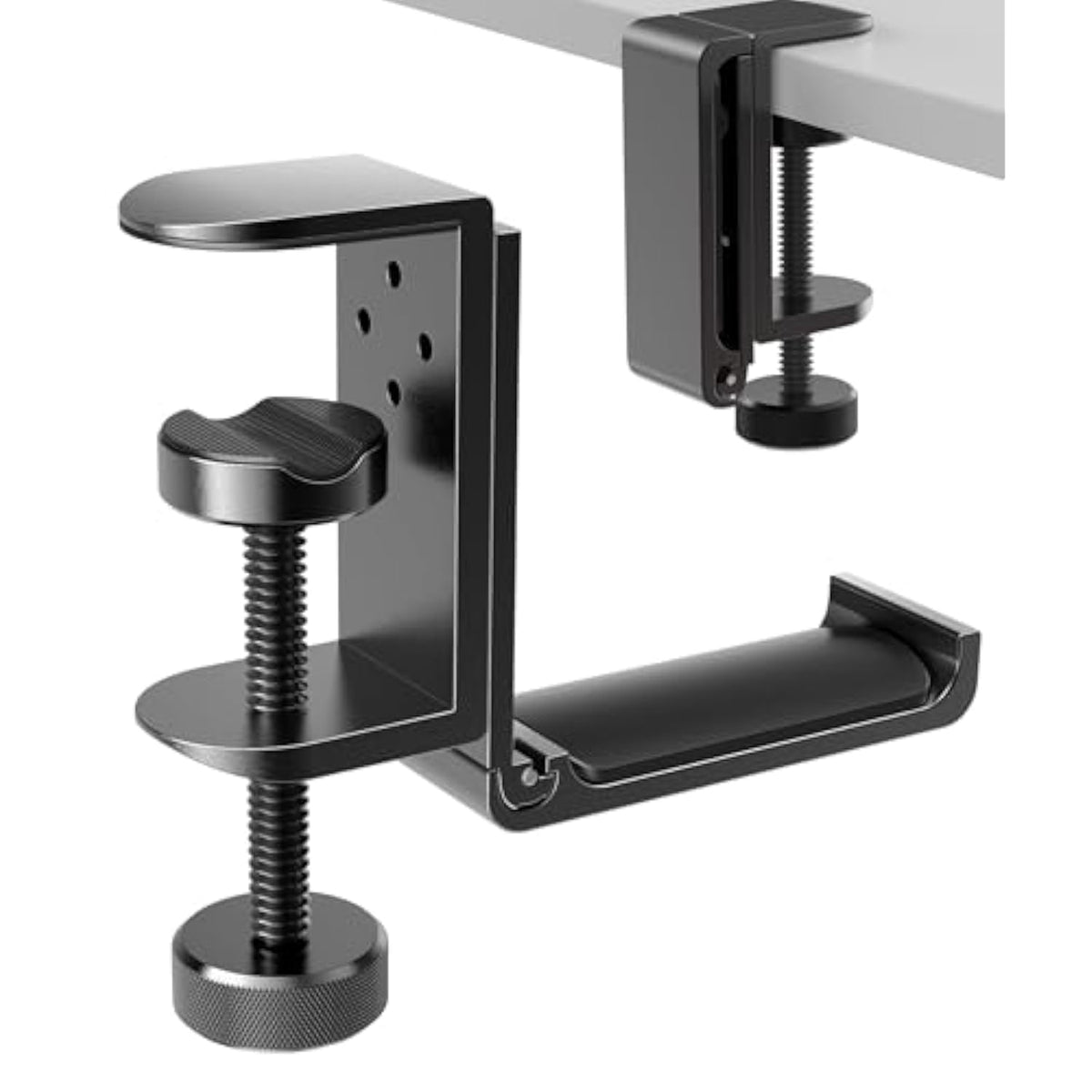 New Foldable Headphone Stand Hanger Holder Aluminum Headset Soundbar Stand Clamp Hook Under Desk Space Save Mount, Universal Fit Gaming Headphones, Black