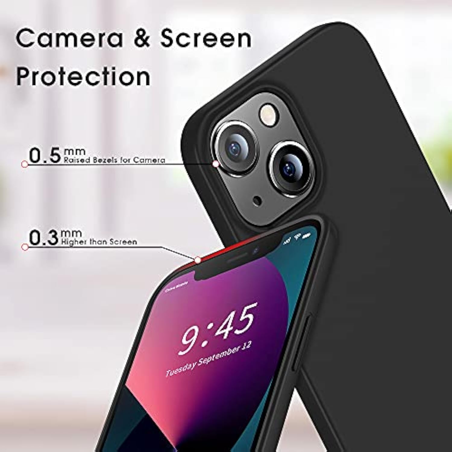 Compatible Iphone 13 Mini Case Slim Fit Ultra-Thin [Guardian Series] Soft Tpu Matte Finish Coating Phone Cases Lightweight Back Cover For Iphone 13 Mini With Comfortable Grip (2021)- Black