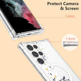 Magnetic Case For Samsung Galaxy S22 Ultra [Work With Magsafe] Clear Floral Flower Pattern Print Design Flexible Acrylic Shockproof Cover Flower Protective Phone Case, Purple Peony
