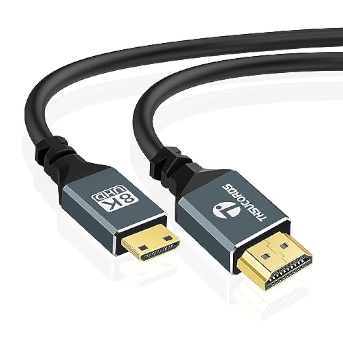 8K Mini Hdmi To Hdmi Cable 6.6Ft, Flexible Thin & Slim 48Gbps Hdmi To Mini Hdm