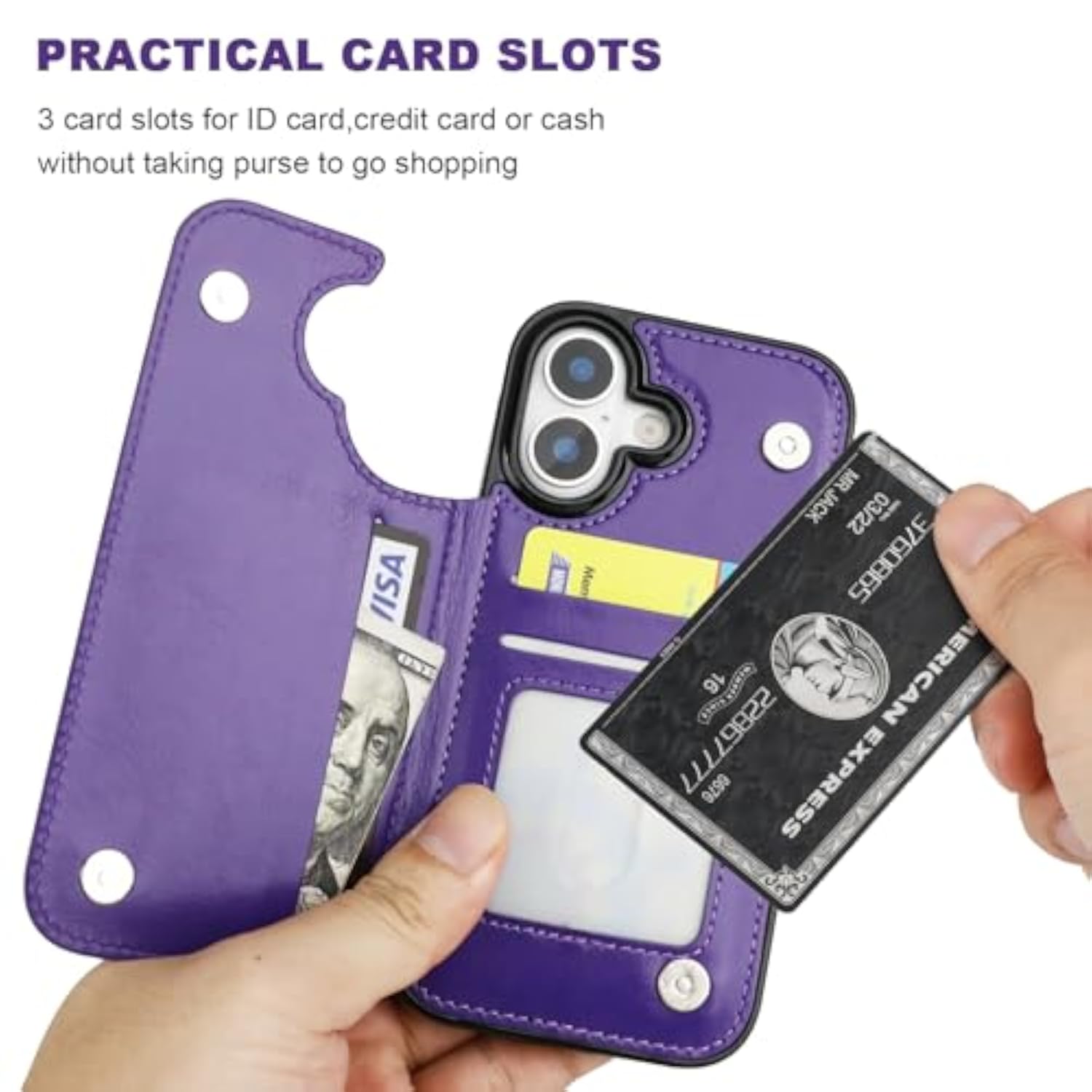 Purple iPhone 17 Wallet Case with Credit Card Holder