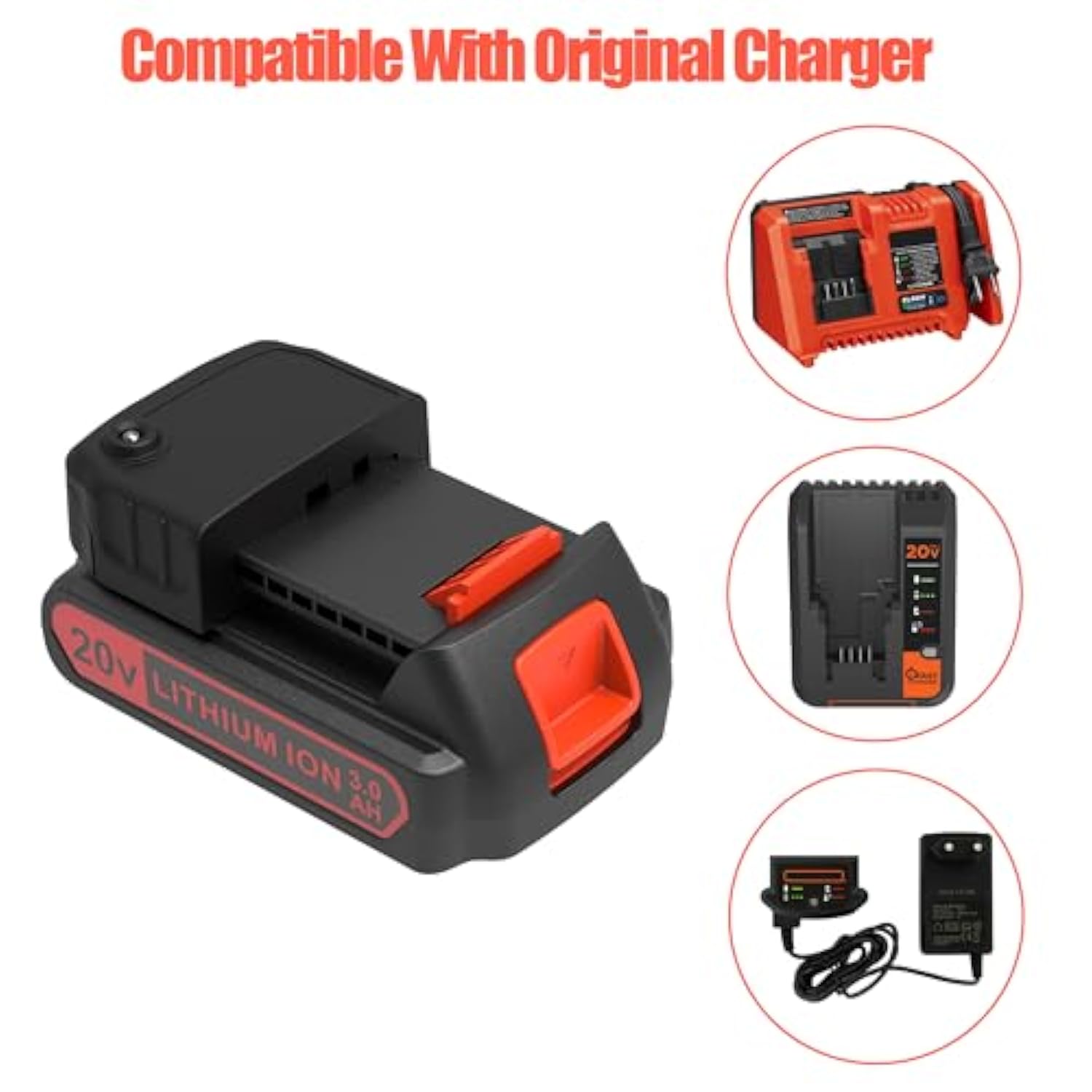 Extended Capacity 3.0Ah 20V Battery Replacement For Black And Decker 20 Volt Max Battery Lbxr20 2 Packs, Compatible With All Black And Decker 20V Cordless Power Tools And Charger