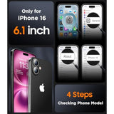 Designed For Iphone 16 Case, Magnetic Translucent [2+Full Coverage Tempered Glass Screen Protector] [Full Camera Protection] Anti-Fingerprint Anti-Scratch For Iphone 16 6.1”, Black