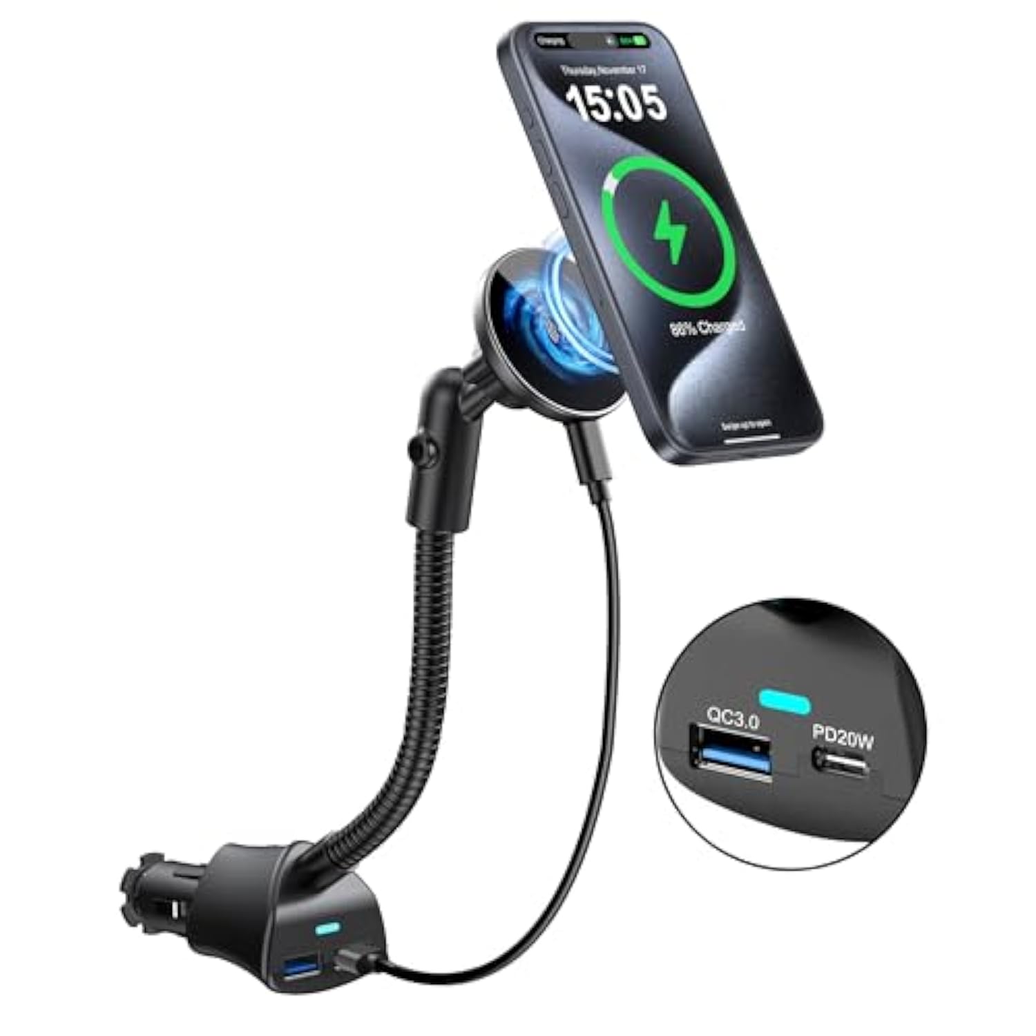 For Magsafe 15W Car Mount Cigarette Lighter Wireless Phone Charger?Car Cigarette Lighter Magnetic Vent Mount Holder With Dual Port Pd&Qc For Magsafe Fast Charging For Iphone16 15 Pro Plus Max 14 13 12