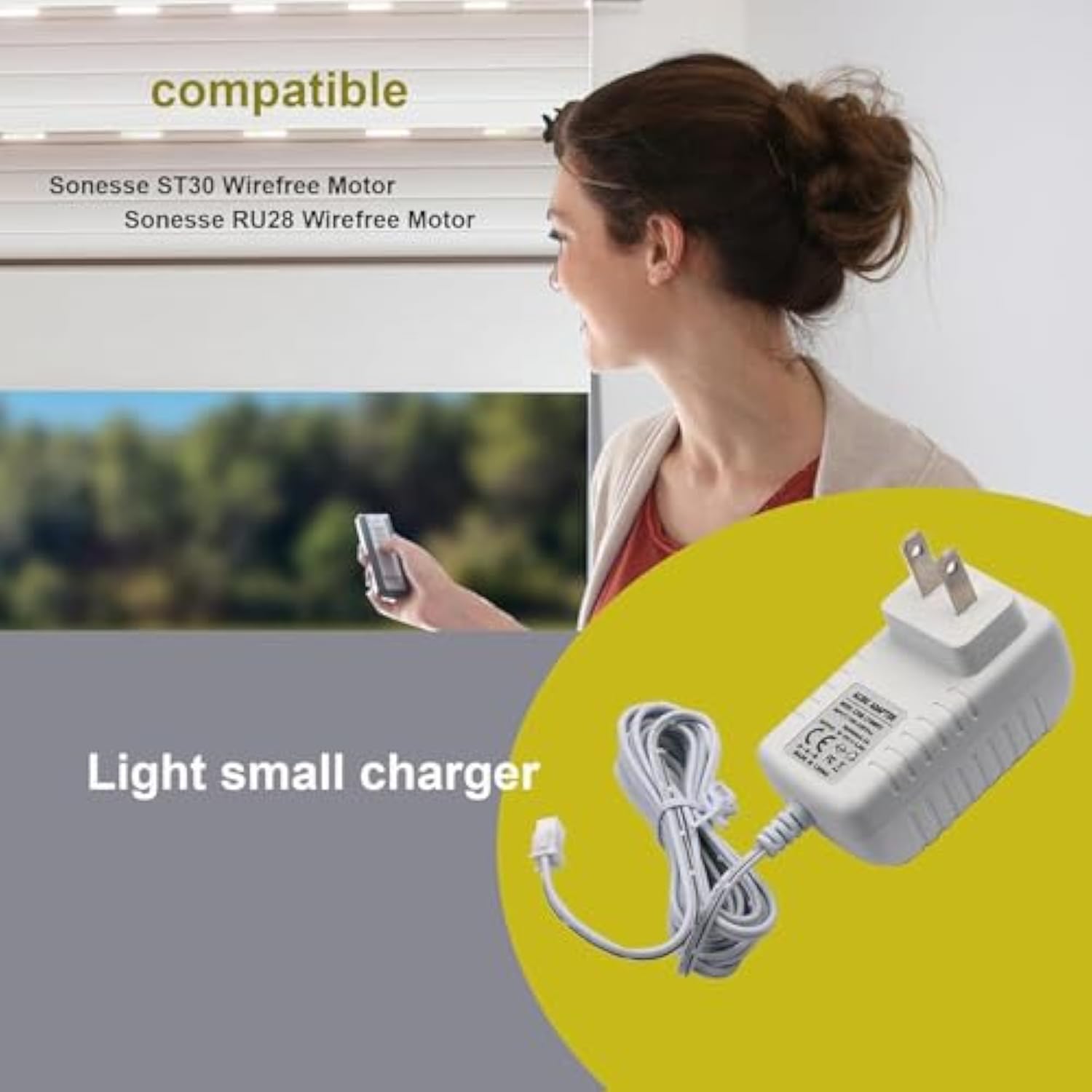 13.3V Charger Compatible With Somfy Sonesse Wirefree Plug-In Charger For Sonesse St30 & R28 Motors - 8-Hour Charge, And Extended Reach Cable
