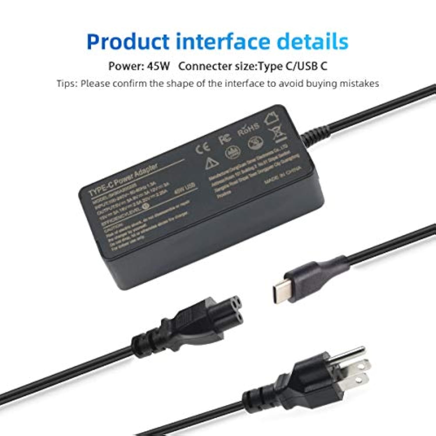 45W Usb-C Type C Laptop Charger For Dell Xps 13 9360 9350 9380 9370 9310 Latit