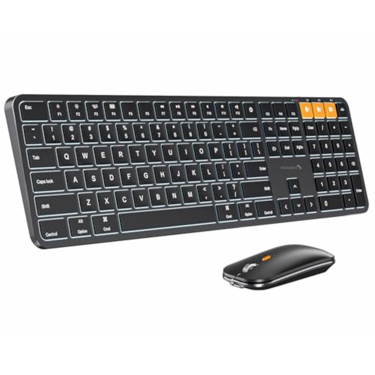 Backlit Bluetooth Keyboard And Mouse For Mac, Km100-A Multi-Device Wireless Keyboard Mouse For Mac, Full Size Rechargeable For Macbook Pro/Air, Iphone, Ipad, Black