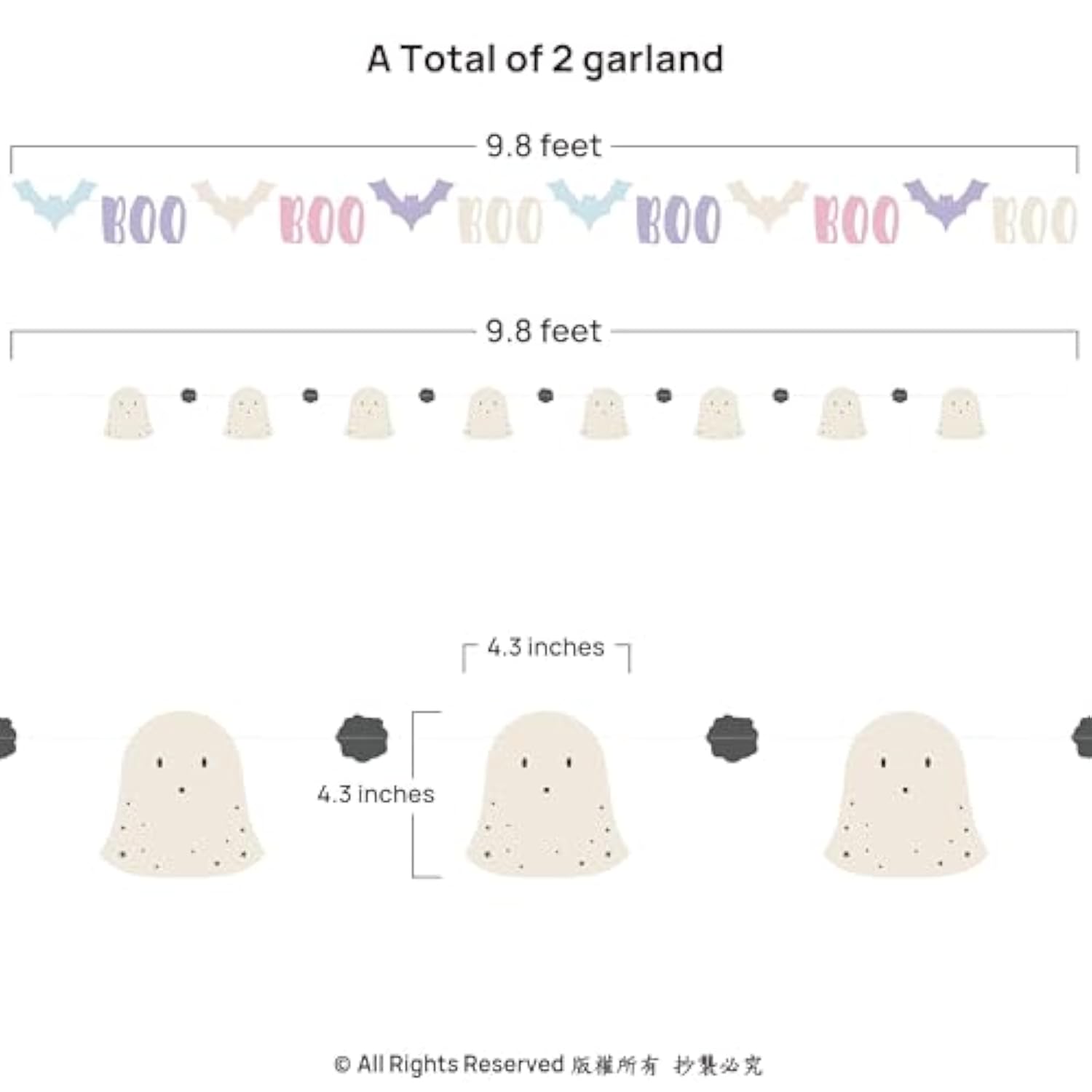 Pastel Halloween Garland 2pcs Bat Boo Ghost Banner Photo Booth Backdrop for Party Decor