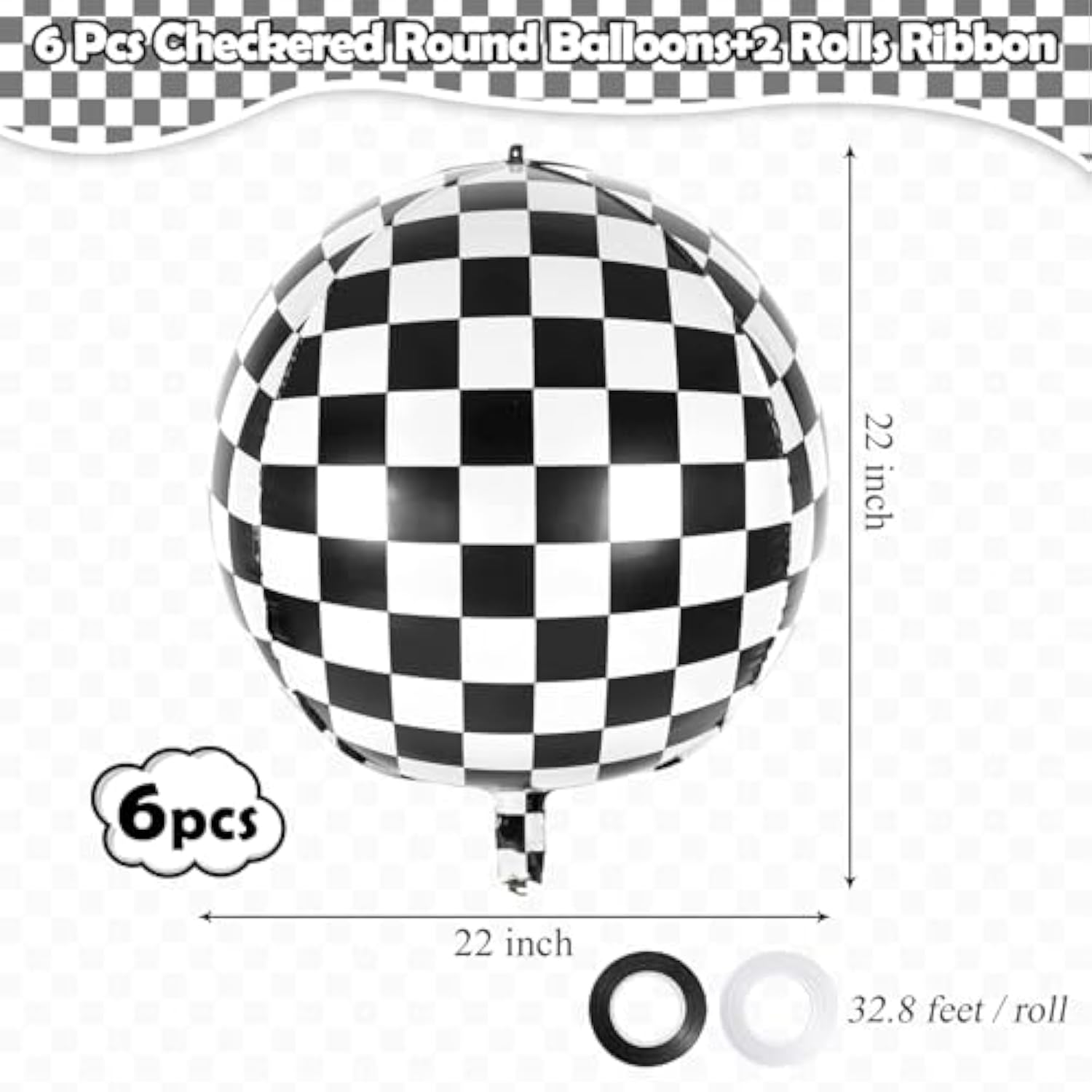 6 Pcs Checkered Balloons: 22 Inch Black & White Foil for Race Car Party