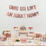 18Th Birthday Decorations For Girls, Pre-Strung Omg Ur Like An Adult Now Banner - Rose Gold Glitter, Happy 21St Bday Sign Gifts For Her?21 & 18 Year Old Party Decor