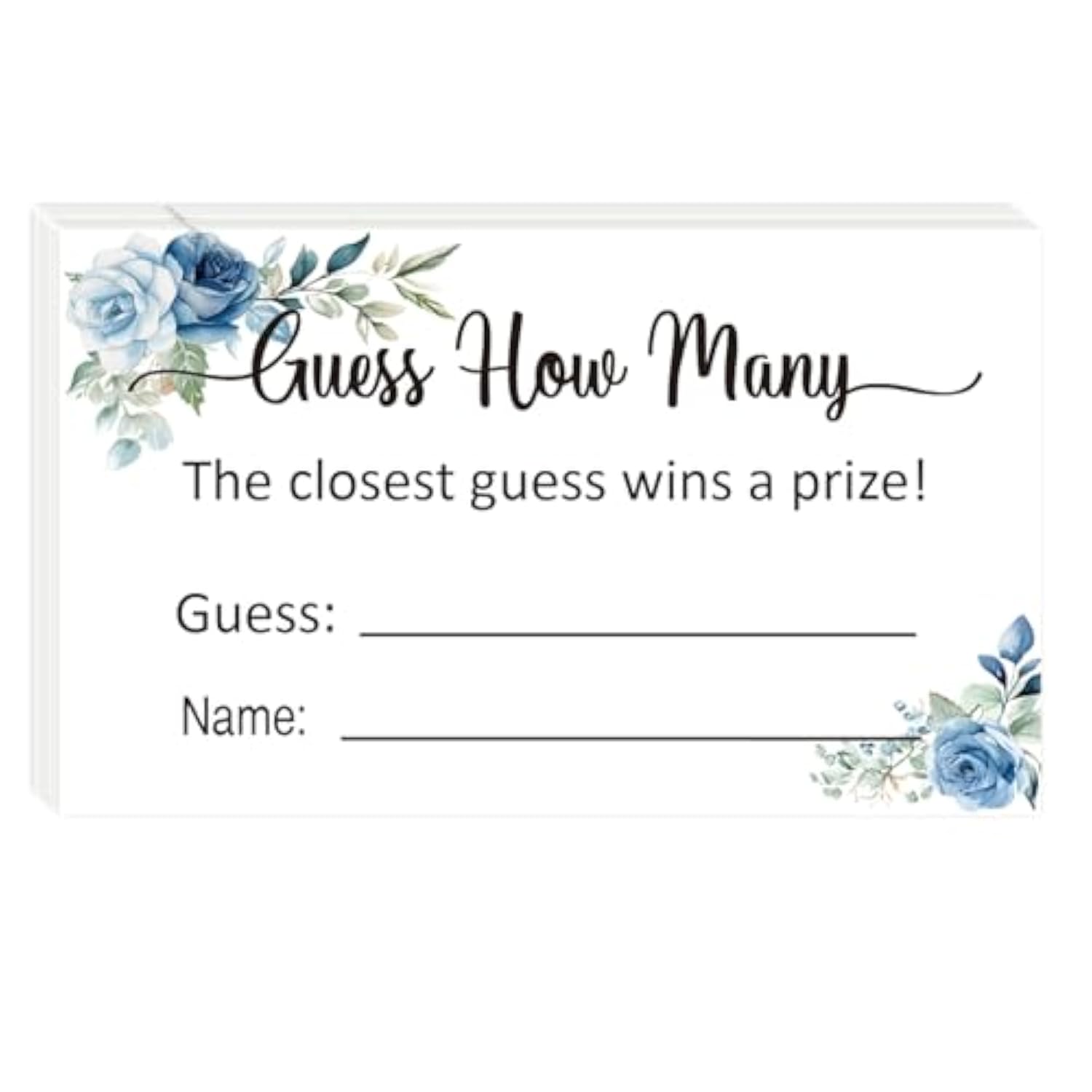 Guess How Many Game Cards, Baby Shower Bridal Shower Game Cards (Blue Rose) (3.5" X 2" 50 Pieces)