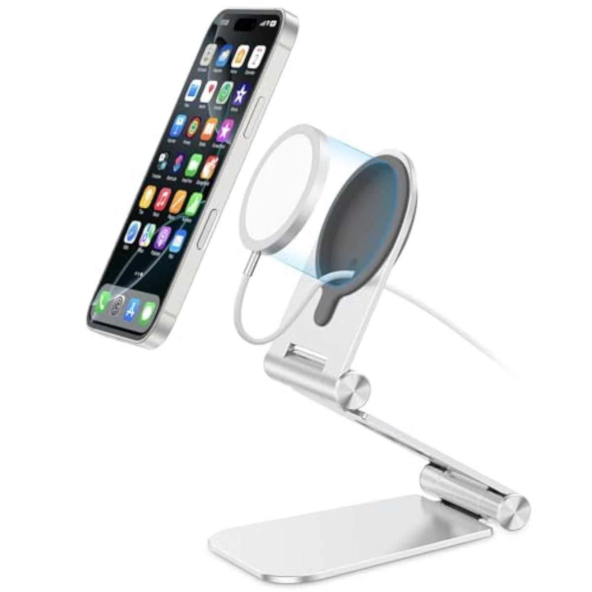 Foldable Stand For Magsafe Charger, Omoton Phone Stand Holder For Magsafe Accessories, Compatible With 15/14/13/12 Pro Max/Pro/Mini, Silver, [Not Include Charger Or Cable]