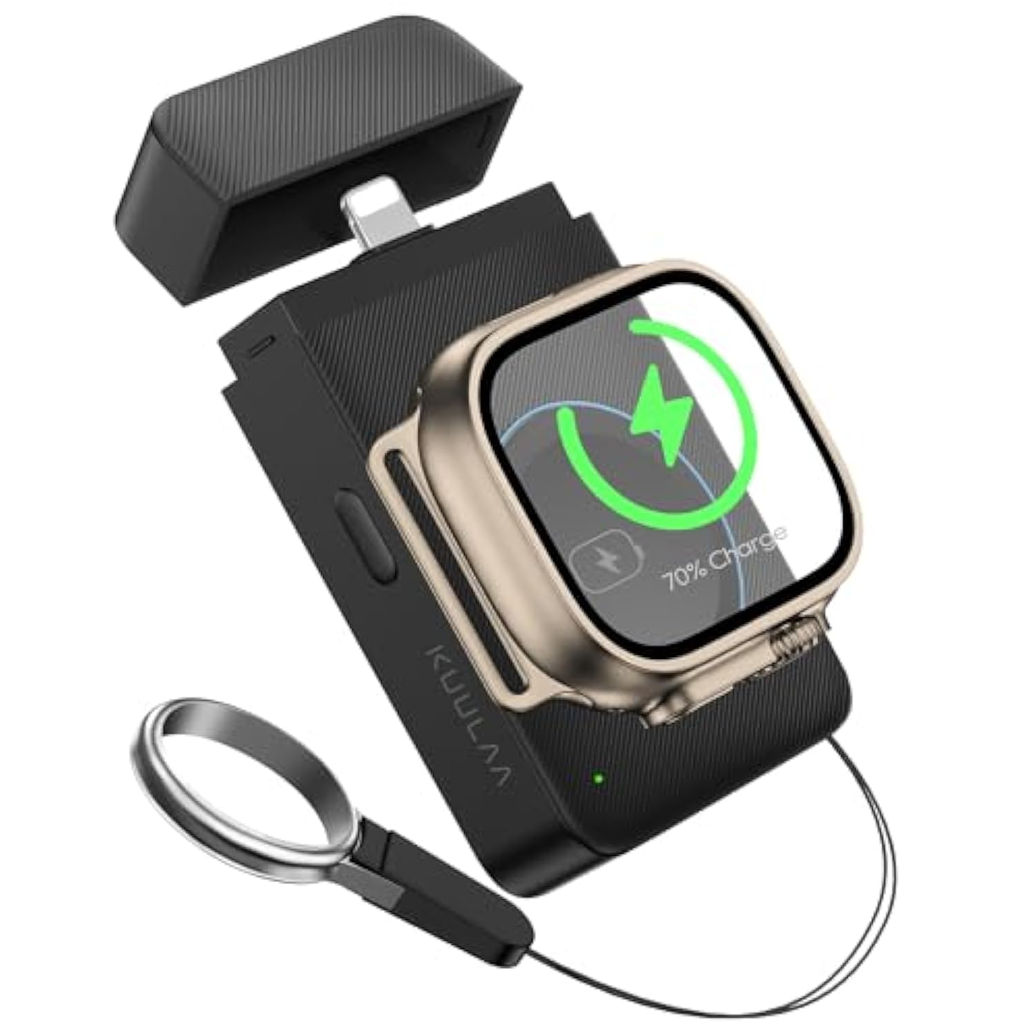 Portable Apple Watch Charger 1500 Mah, Pocket Size Wireless Magnetic Power Bank With Built-In Lightning Cable, Travel Keychain Battery Pack For Apple Watch 9 /Ultra2 /8 /Ultra /7/6/Se/5/4/3 Iphone