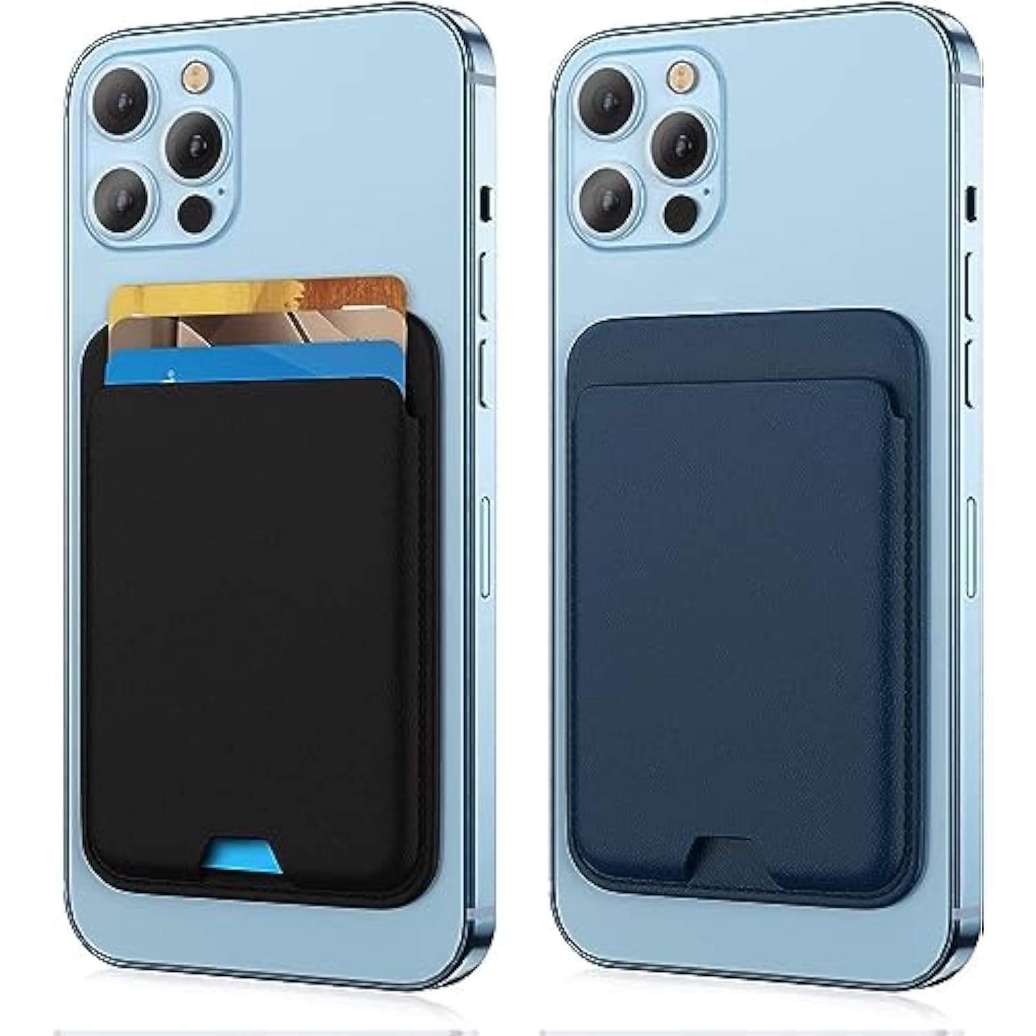 [2 Pack] Magnetic Wallet Card Holder for MagSafe iPhone 15/14/13/12 - Midnight & Blue