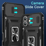 Case For Iphone 16 Plus With Slide Camera Cover+Screen Protector (1 Pack), Rotated Ring Kickstand Military Grade Shockproof Protective Cover-Black