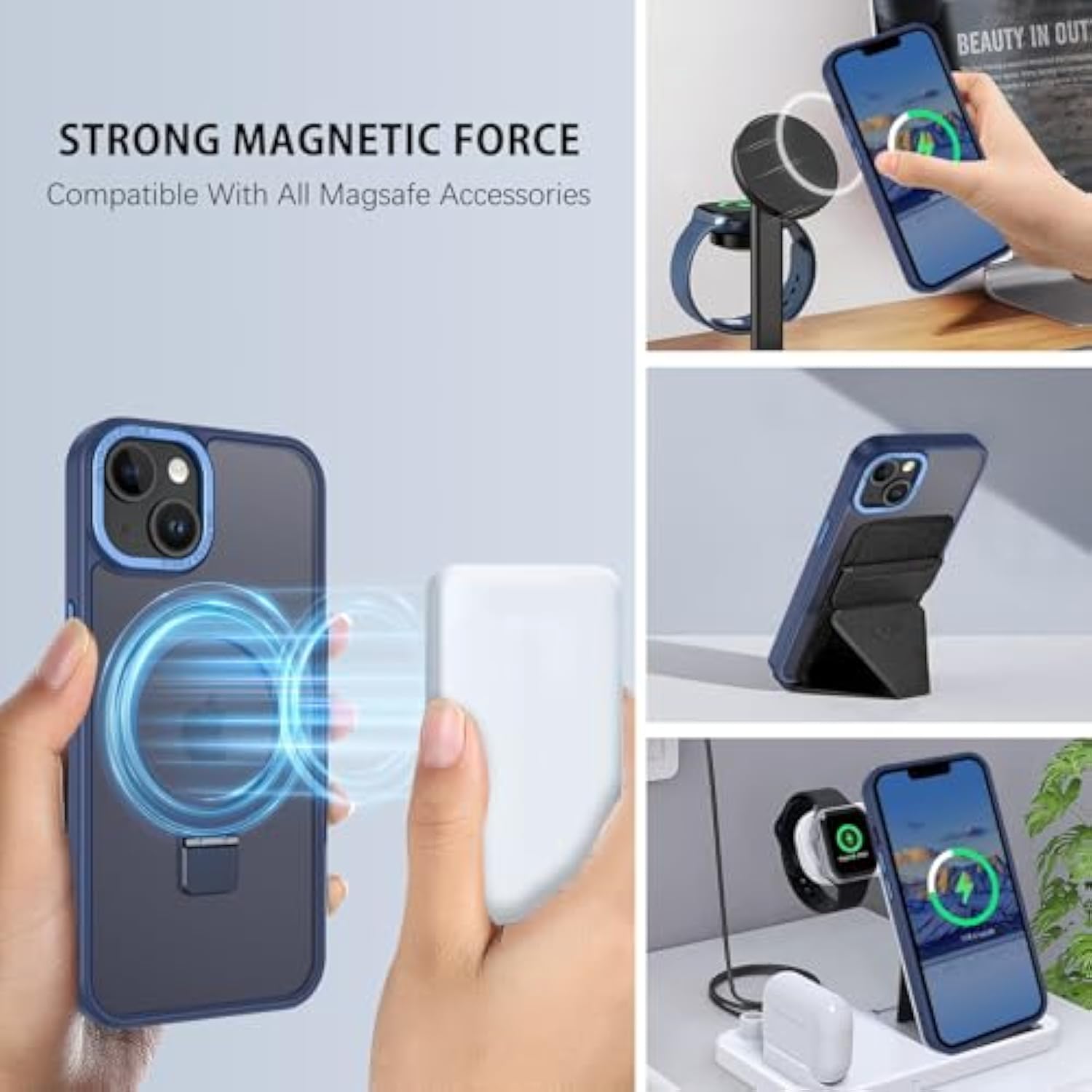 For Iphone 13 Mini Case Magnetic,Iphone 13 Mini Phone Case With Stand, Translucent Matte Back Protective Cover Shockproof Kickstand Phone Case For Iphone 13 Mini 5.4", Blue