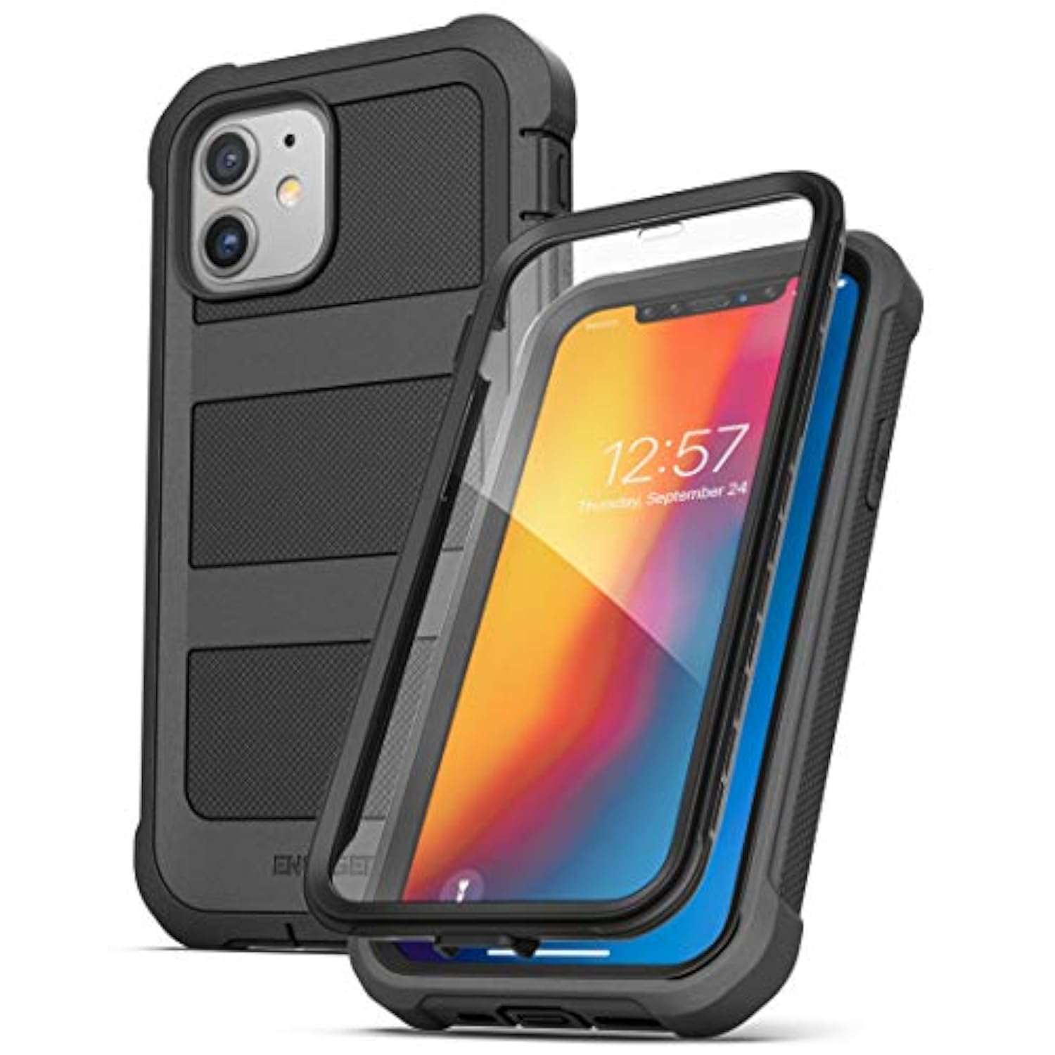 Falcon Armor Designed For Iphone 12 Case With Built-In Screen Protector (Ultra Protective) Full-Body Cover With Belt Clip Holster (Black)